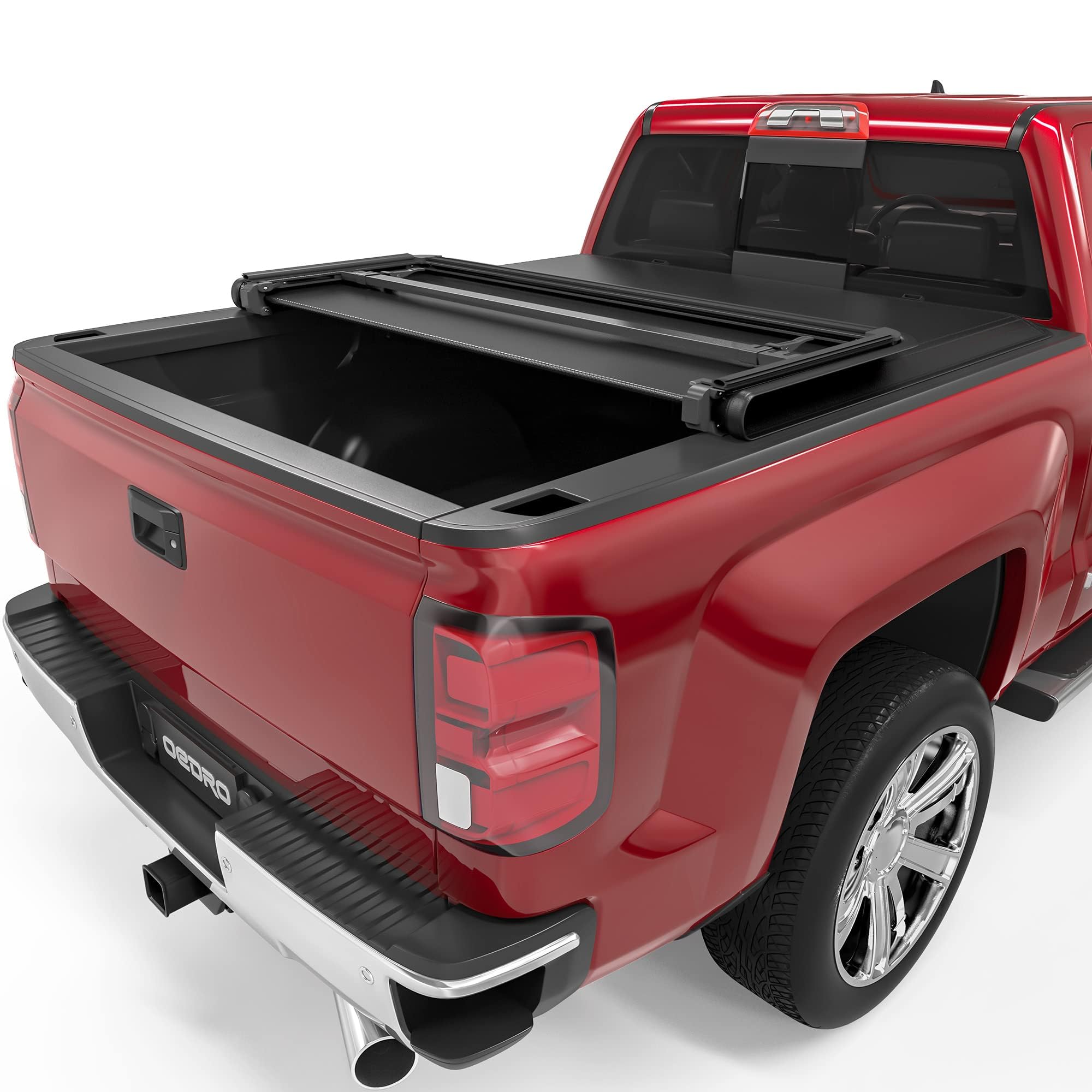 Oedro Quad Fold Tonneau Cover Soft Truck Bed Covers Compatible With 2014-2019 Chevy Silverado/Gmc Sierra 1500 (2019 Legacy/Ld On
