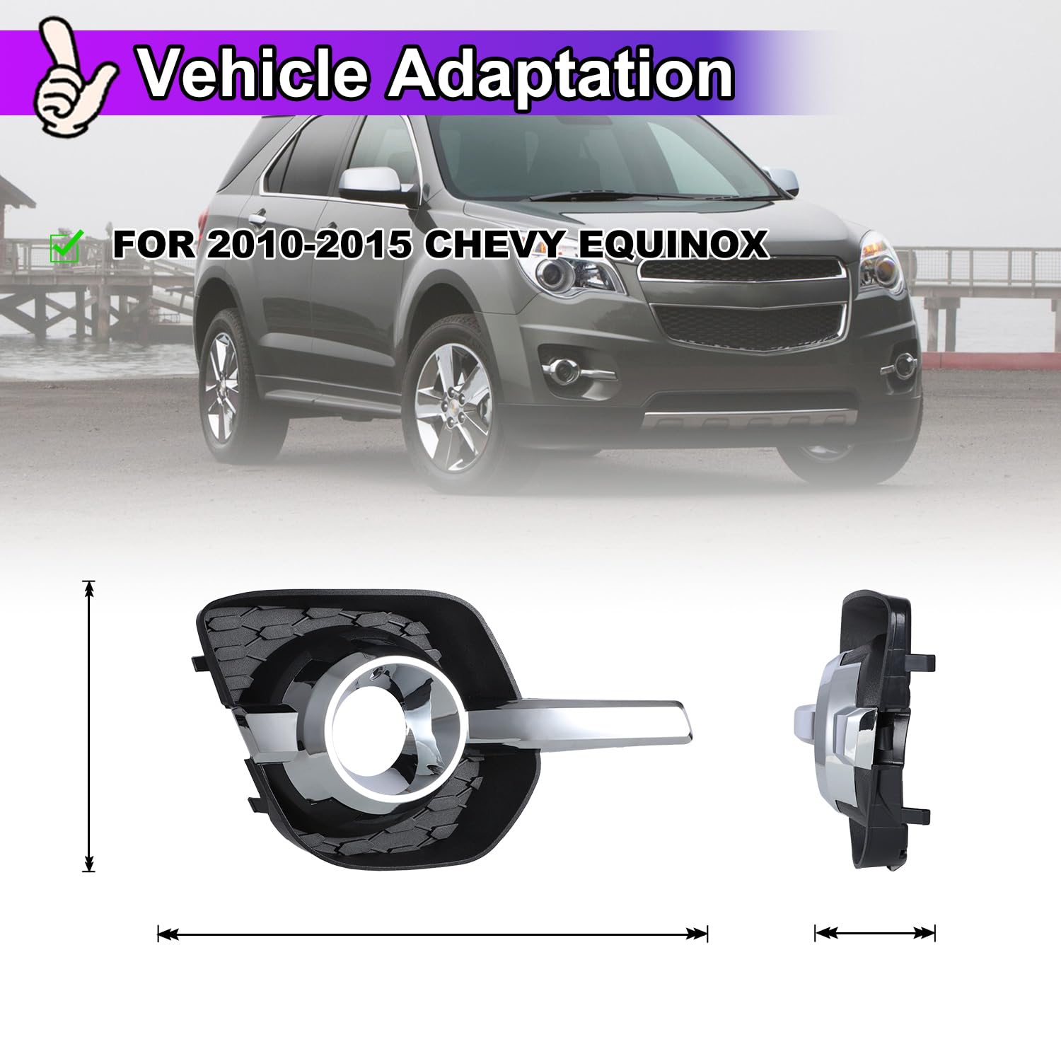 Nixon Offroad Fog Lights Bezels For Chevy Equinox 2010 2011 2012 2013 2014 2015 Fog Lamp Cover Replacement, Right Passenger Side