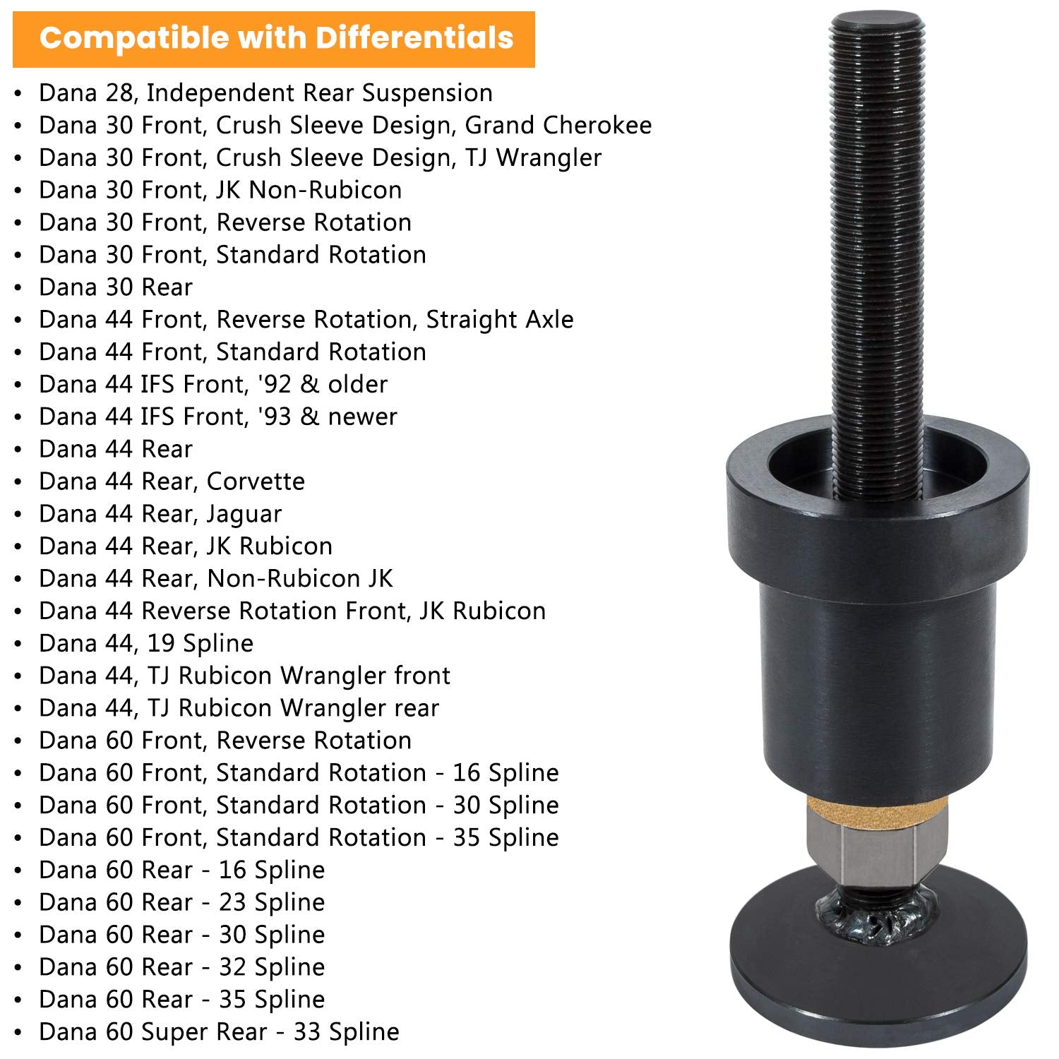 Inner Axle Side Seal Installation Tool For Dana 30/44/60 Front Differentials For Jeep Dodge Ford Chevrolet Volvo Gmc Isuzu Jaguar International Mercury