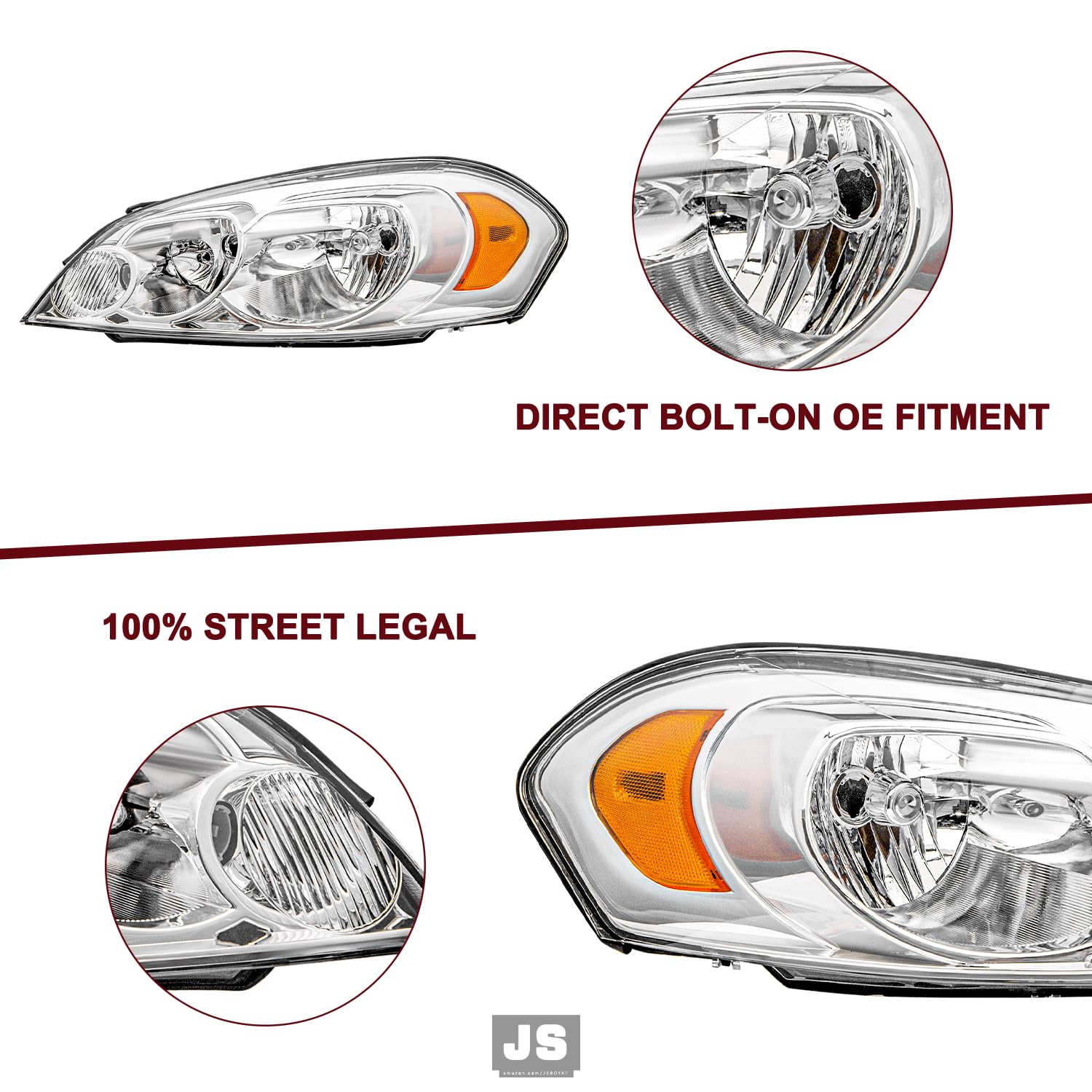 Jsboyat Headlight Assembly With Bulbs Fit For 2006-2013 Chevy Impala / 2006-2007 Chevy Monte Carlo / 2014-2016 Chevy Impala Limi