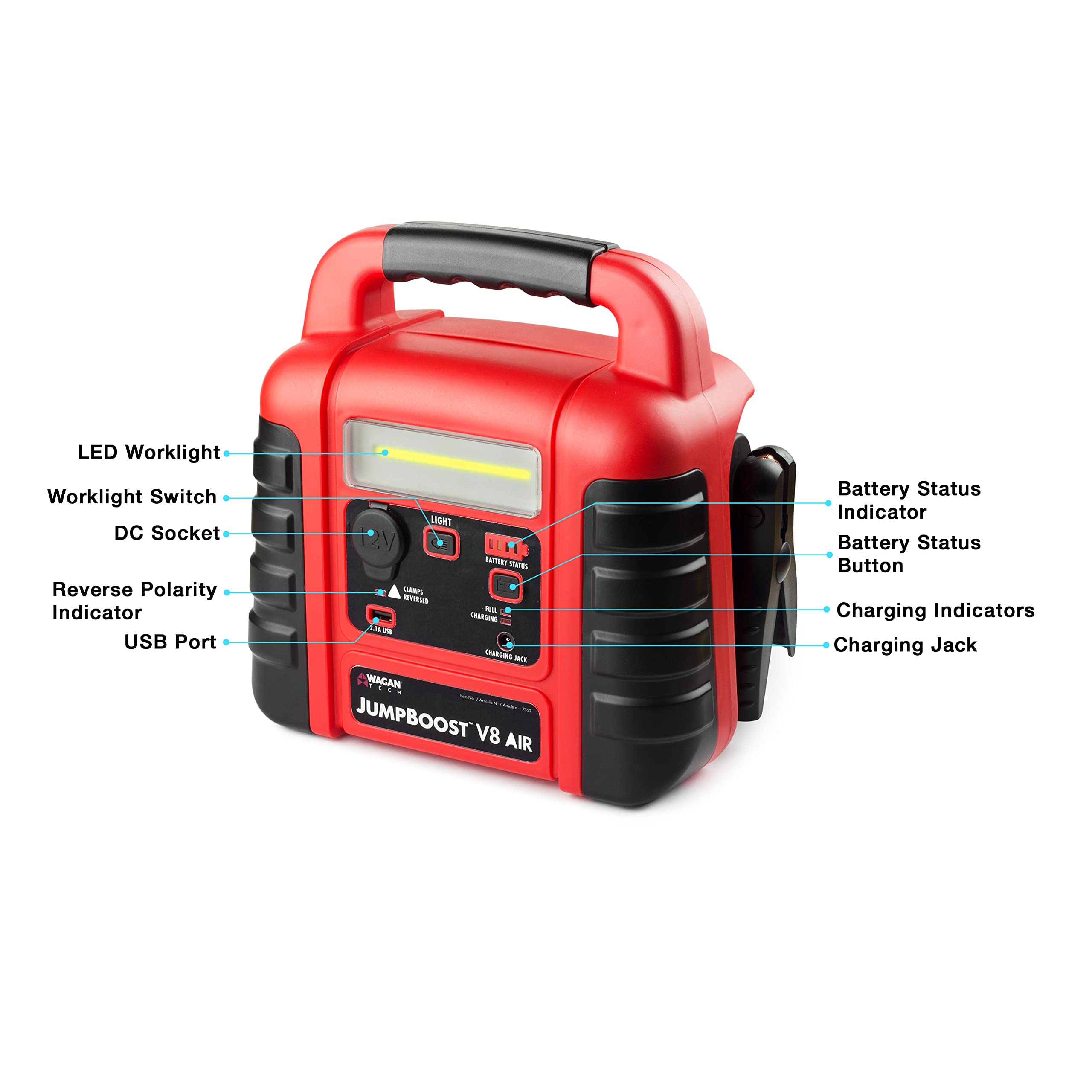 Wagan EL7552 Jumpboost V10 Air 1000 Peak Amps 12V Jump Starter with 260 PSI Powerful Air Compressor Tire Inflator, 1 Built-in DC