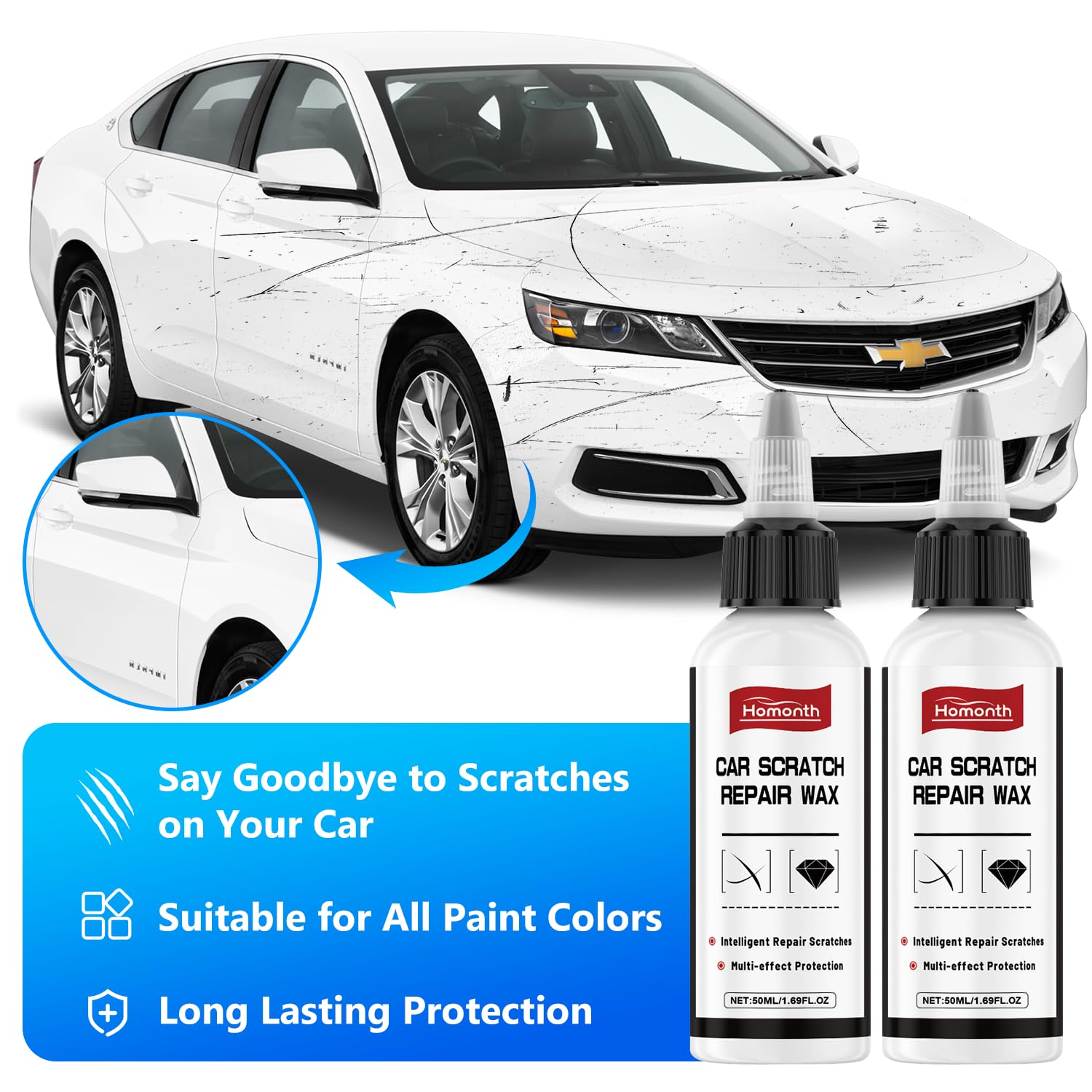 Homonth Car Scratch Repair Wax, Car Scratch Remover, Car Buff Out Scratch,Car Paint Scratch Repair, Car Wax Scratch Kit, Multi-E