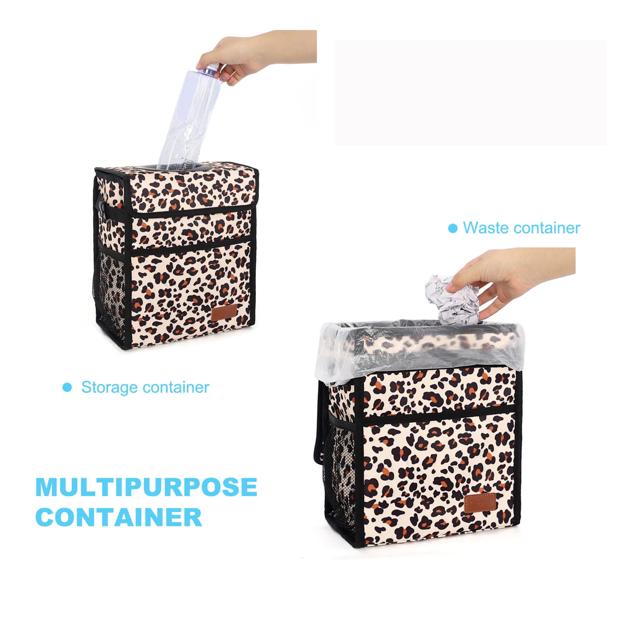 Femuar Car Trash Can Leak Proof Car Trash Bag Large Capacity Waterproof Car Garbage Can With Lid For Suv Large/Leopard Print