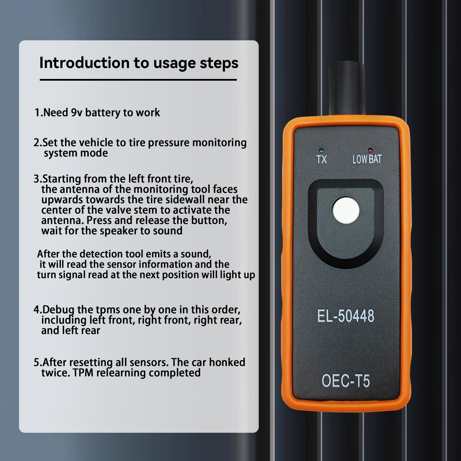 Automotive Tire Sensor Reset Tool, System Programming Training, Tpms Relearn Tool, Tire Pressure Monitor Sensor, El-50448 Oec T5