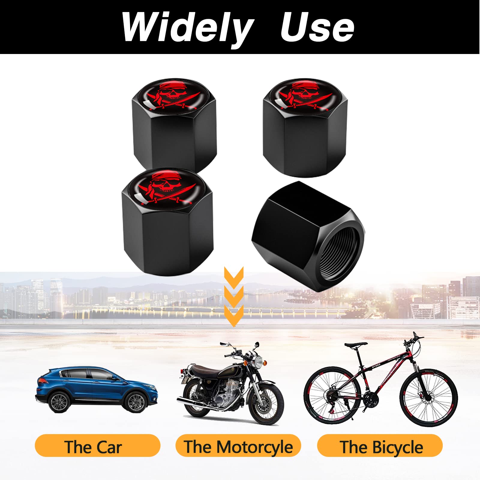 Ajxn 4 Pack Skull Car Wheel Tire Valve Stem Caps Airtight Dust Proof Covers Universal Tire Air Valve Caps For Cars, Trucks, Bicy