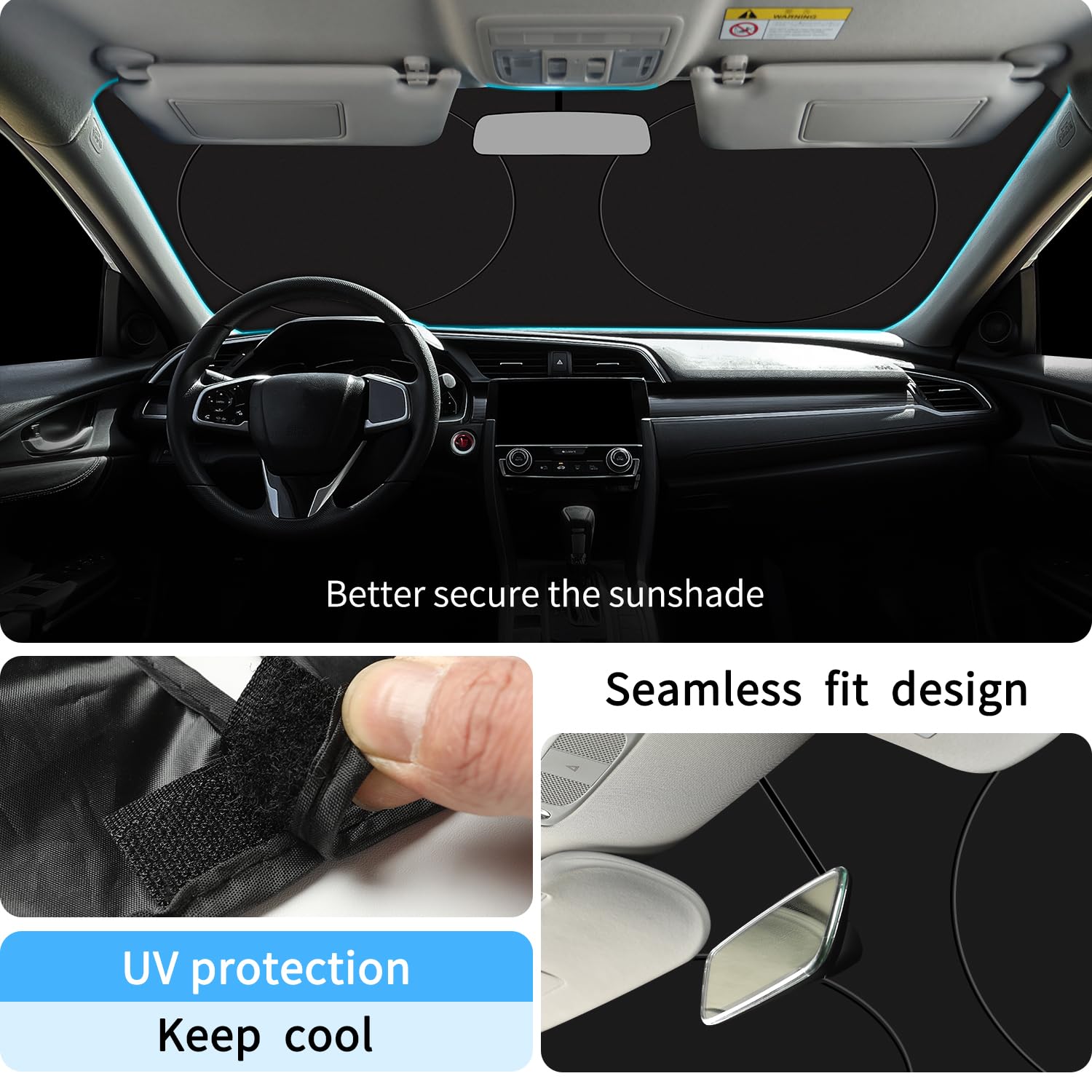 Kboise 2025 Upgrade Universal Car Windshield Sun Shade, Innovative No-Light-Pass Technology For Maximum Protection, Foldable Cut