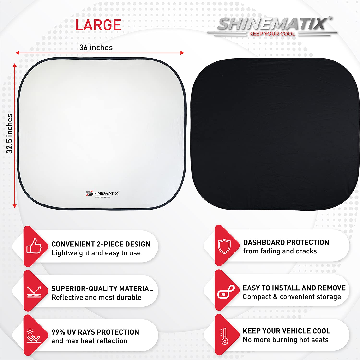 Shinematix 2-Piece Windshield Sunshade - Foldable Car Front Window Sun Shades For Most Sedans Suvs Trucks Tesla - Best 210T Refl