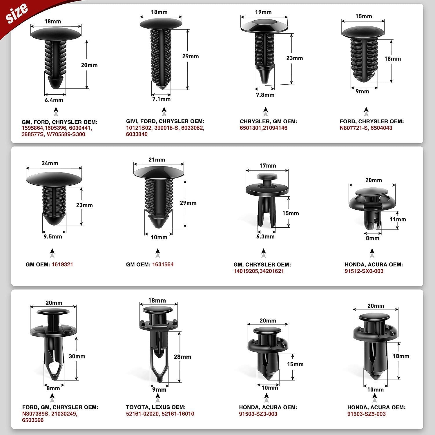 Nilight 480Pcs Car Retainer Clips & Fastener Remover With 12 Most Popular Sizes Auto Push Pin Rivets Set -Door Trim Panel Clips