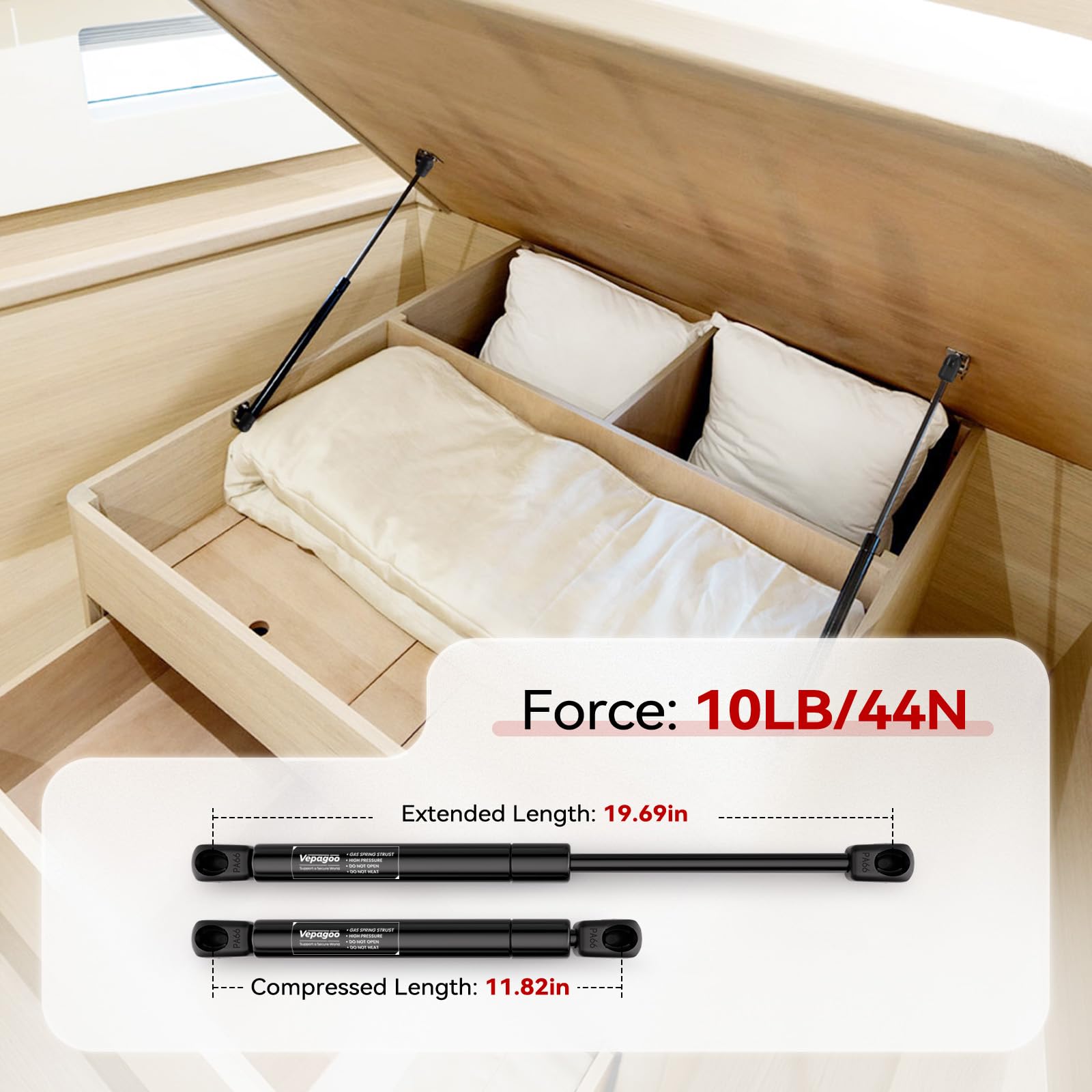 Vepagoo 20In 10Lb/45N Gas Strut Spring Lift Support For Rv Camper Door Tool Box Lid Cabinet Lid Camper Shell Topper Set Of 2