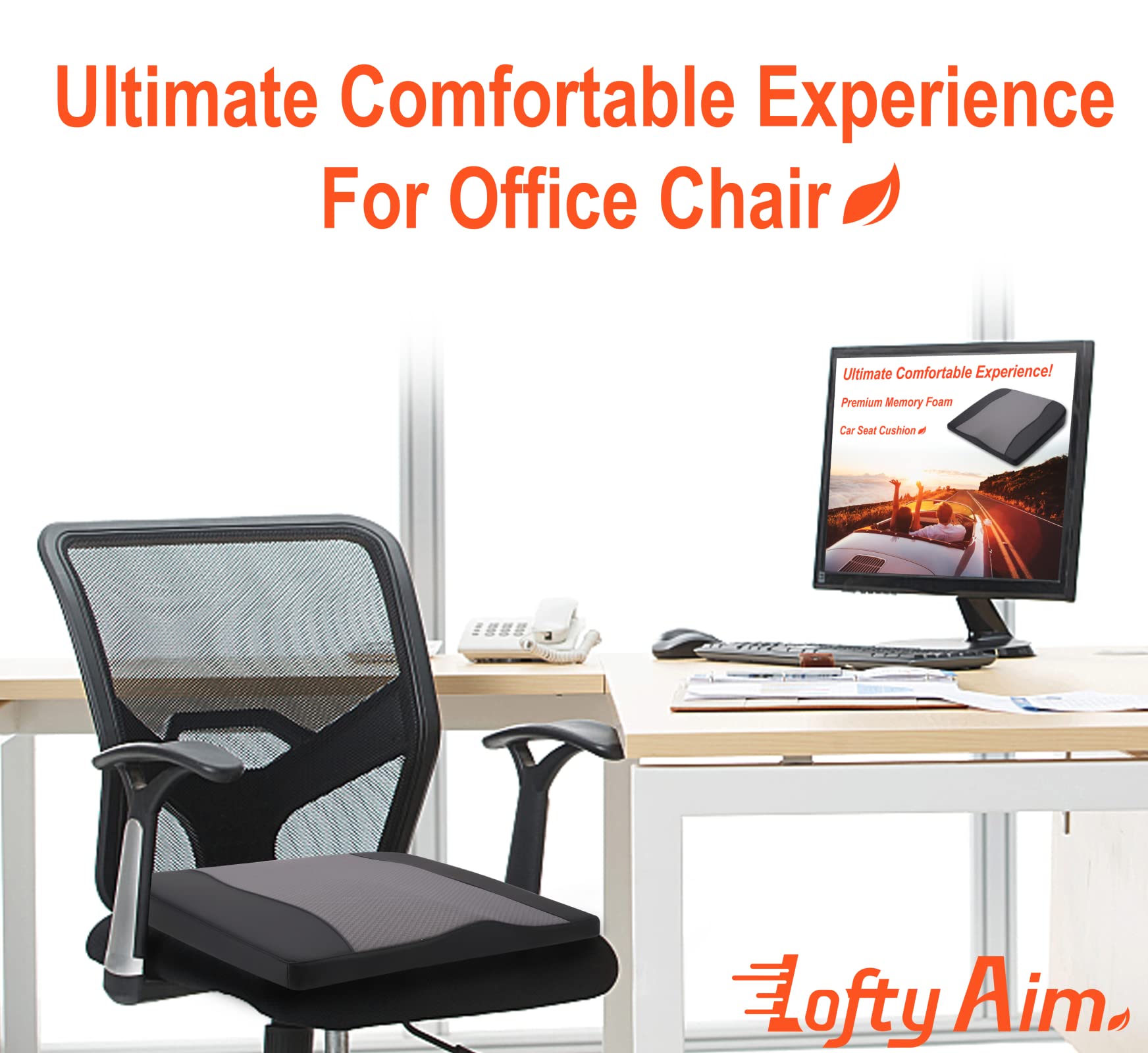 Lofty Aim Comfort Memory Foam Car Cushions For Driving - Sciatica & Lower Back Pain Relief, Cushion For Car Seat Driver, Office