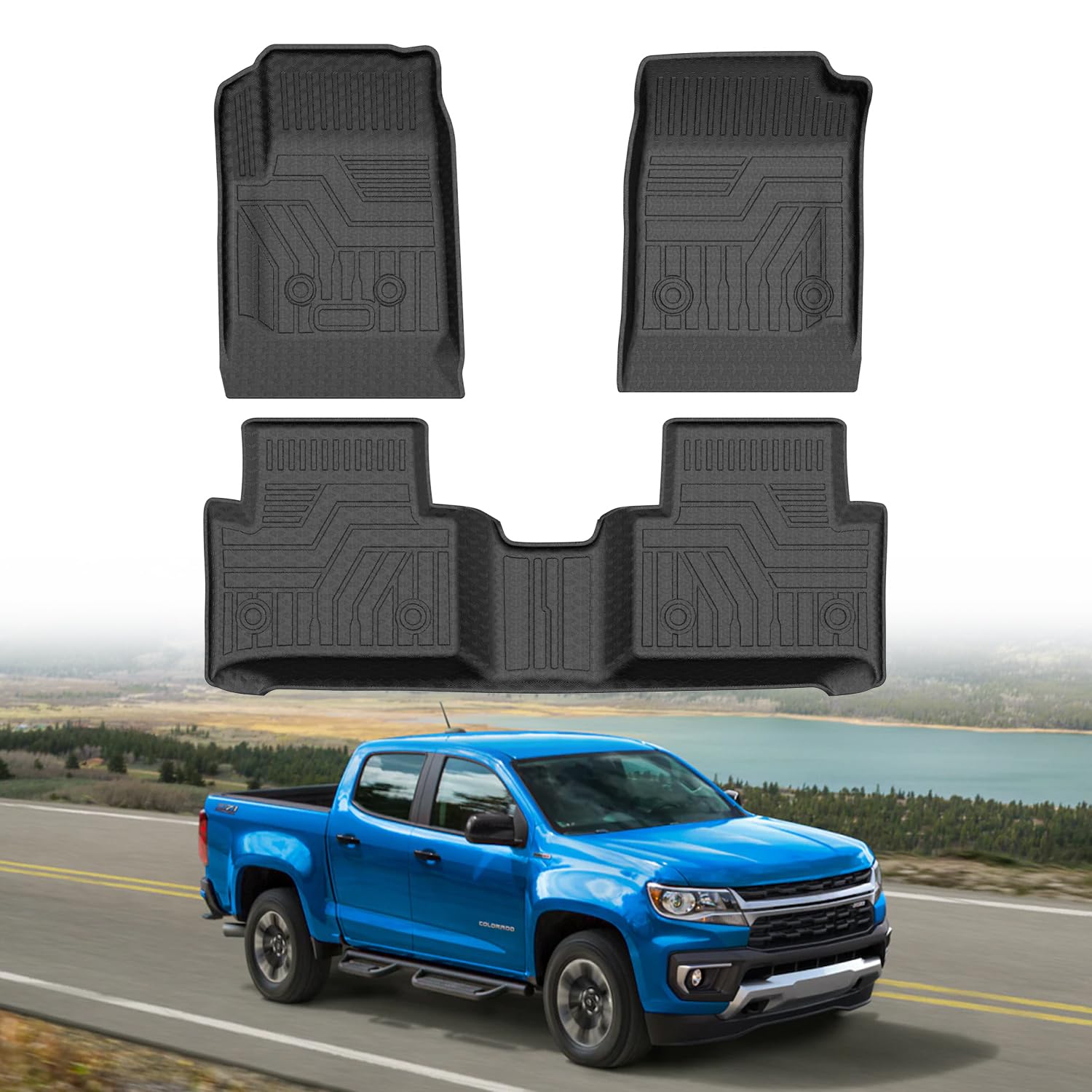 Mixsuper Floor Mats for Chevy Colorado/GMC Canyon Crew Cab 2015-2022, All Weather Floor Liners 1st and 2nd Row Set Black