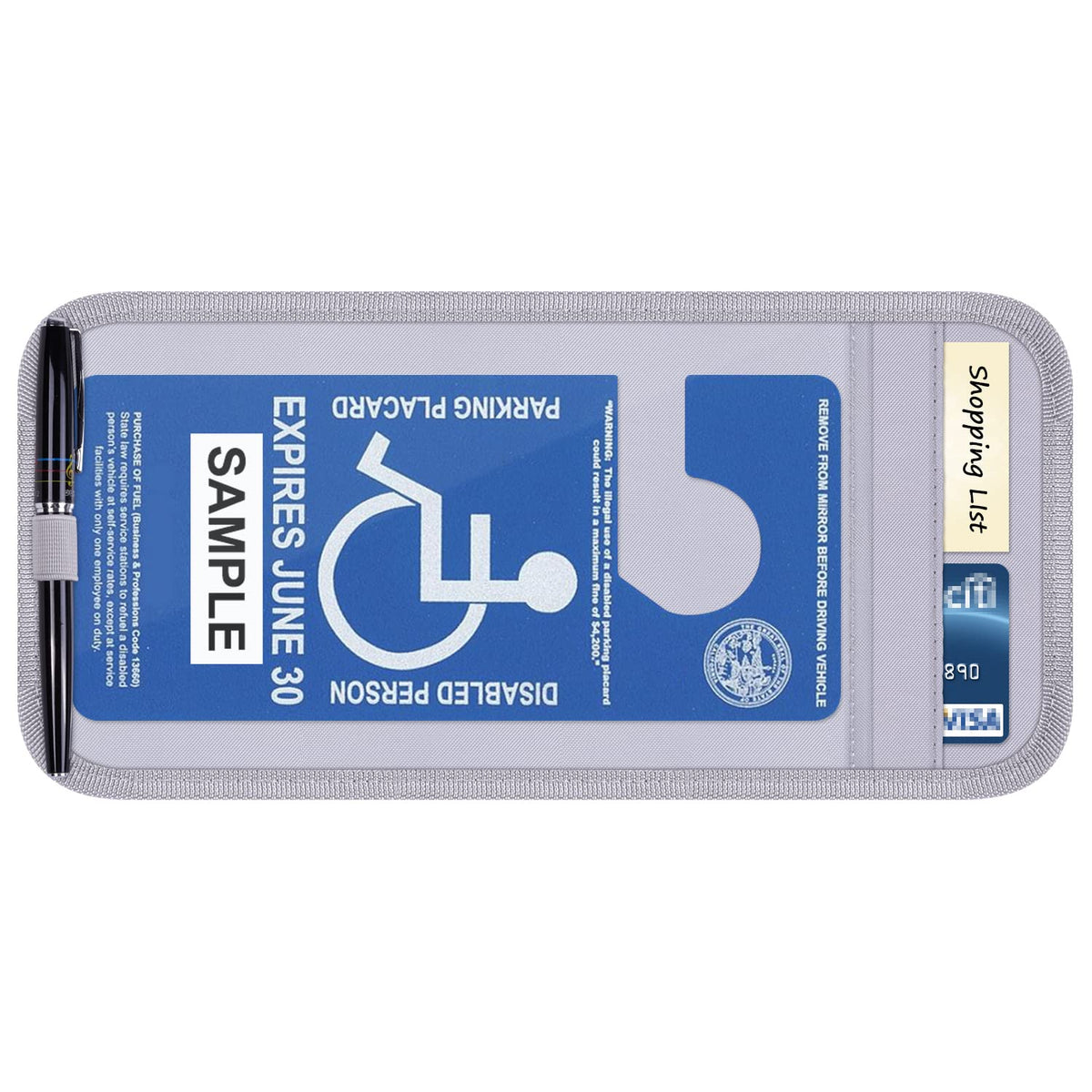 Handicap Placard Holder For Auto, Wisdompro Disabled Parking Permit Sign Protector For Car Sun Visor With Note Paper Slot, Pen H