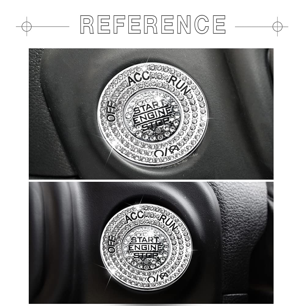 1797 For Jeep Wrangler Jl Accessories Gladiator Jt 2018 2019 2020 2021 2022 Bling Push Start Button Cover Engine Start Stop Button Cap Ring Sticker Trim Silver Crystal Pack Of 2