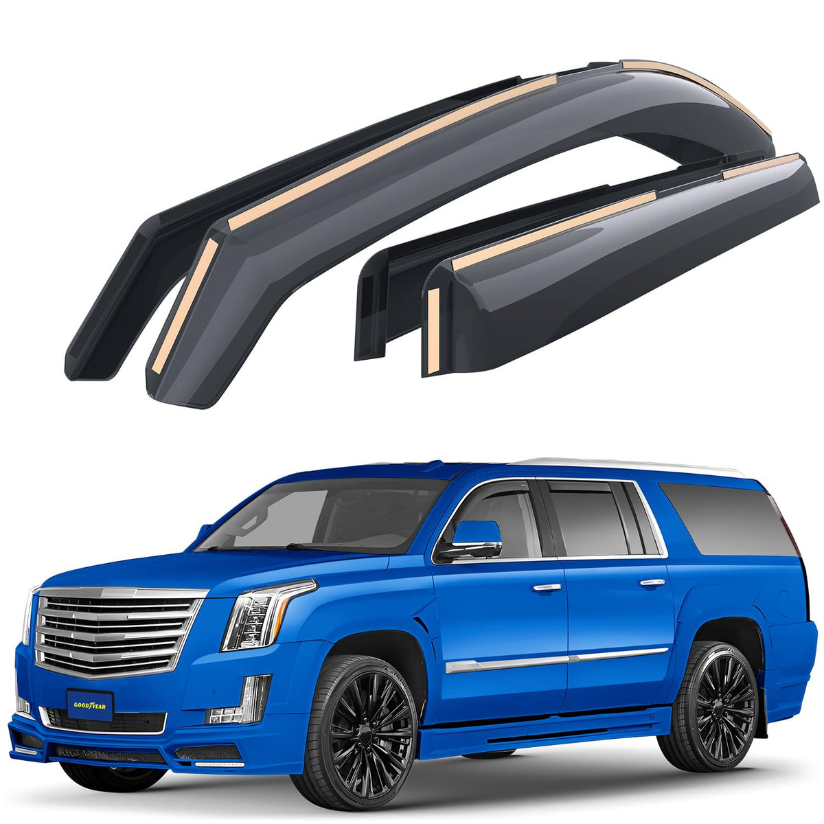 Goodyear Shatterproof In-Channel Window Deflectors For Cadillac Escalade Esv 2015-2020, Rain Guards, Window Visors For Cars, Ven