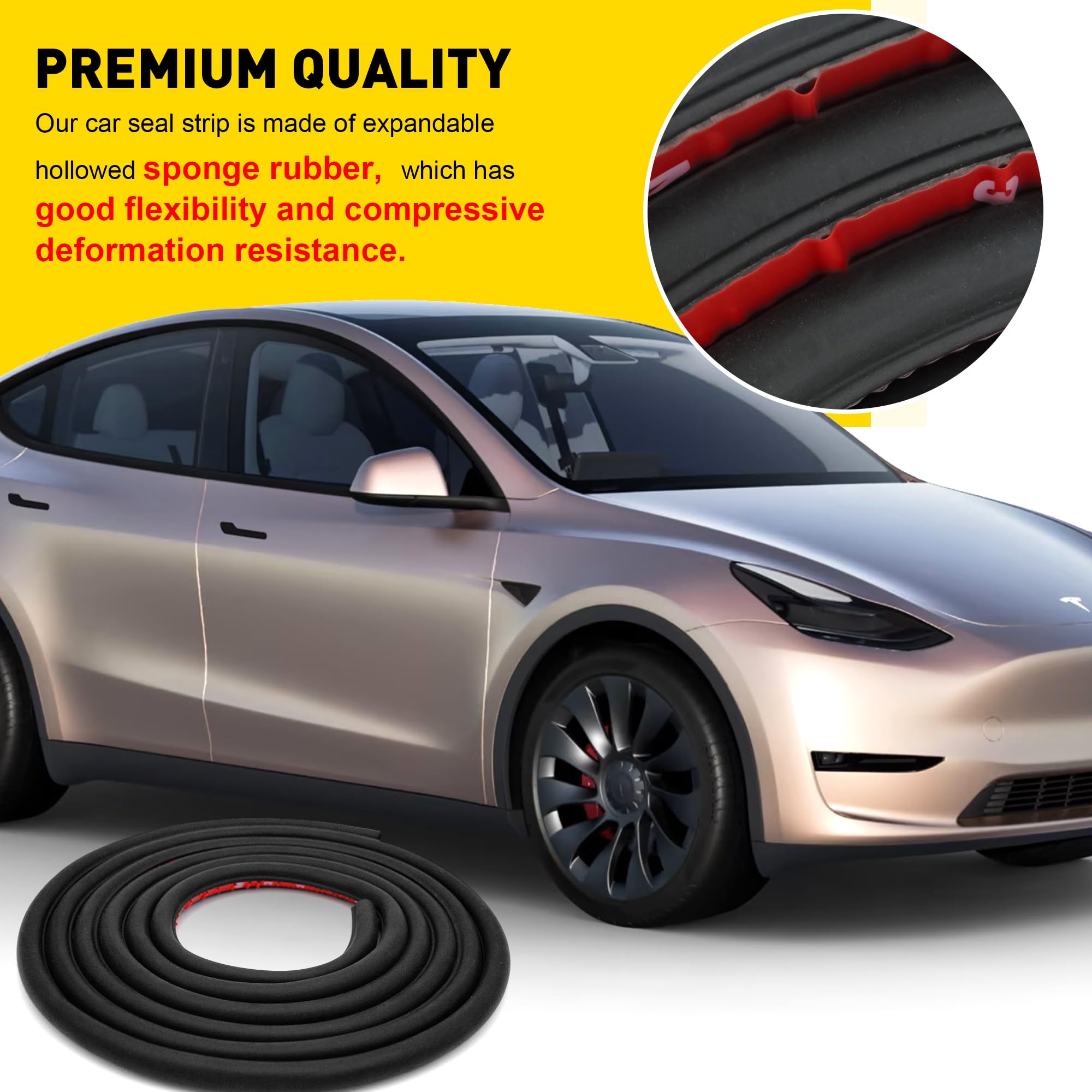 Car Weather Stripping for Tesla Model Y, Soundproof Seal for Wind Noise Reduction, Door & Trunk & A/B Pillar Rubber Seals