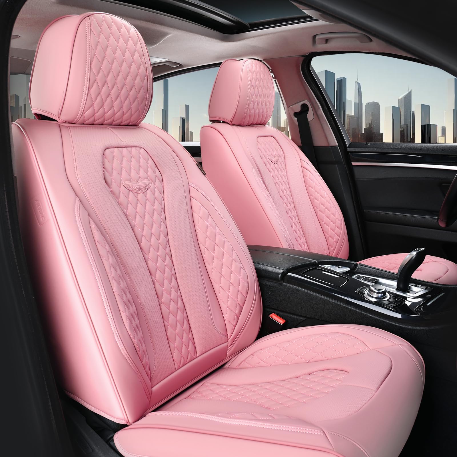 Coverado Car Seat Covers For Front Seats - Pink, Waterproof, Leatherette Cushion Protector - Universal Fit For Most Cars