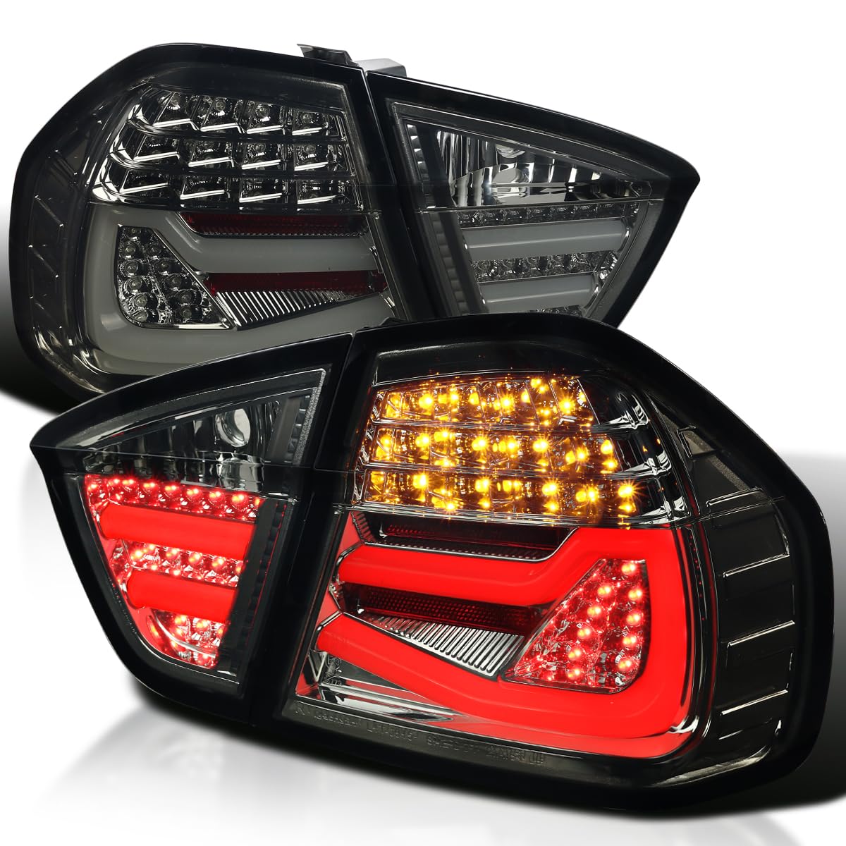 Spec-D Tuning Smoke LED Parking Tail Lights Tinted Rear Brake Lamps Compatible with 2005-2008 BMW E90 3-Series 4-Door Sedan Left