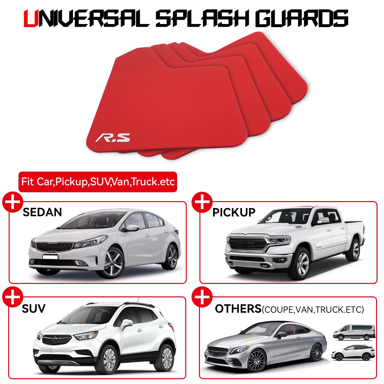 Xukey 4Pcs Red Universal Mudflaps For Car Pickup Suv Van Truck Front Rear Mud Flaps Splash Guards Mudguards With Hardware