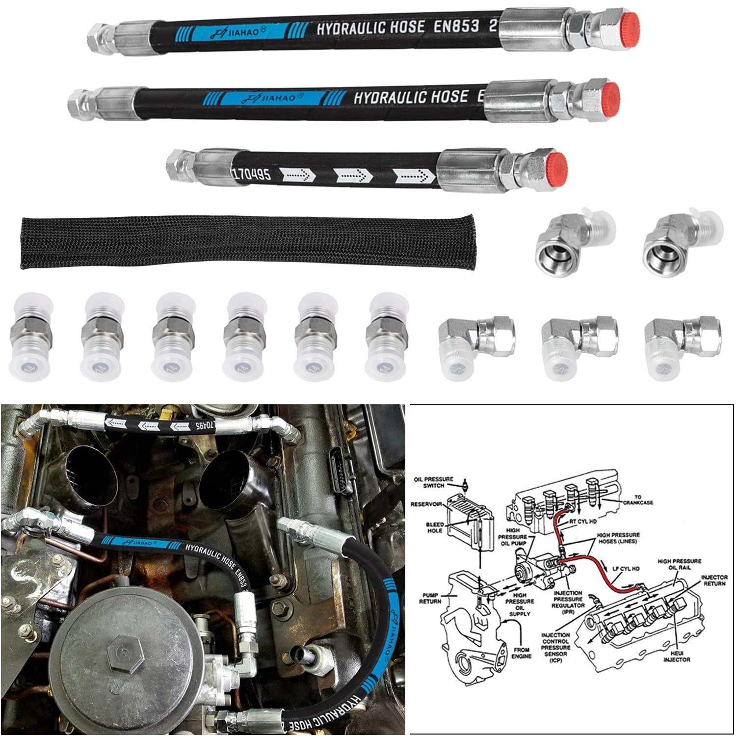 High Pressure Oil Pump HPOP Hoses Lines Kit & Crossover Line for 1999-2003 Ford 7.3L Powerstroke Diesel F250 F350 F450 F550 F650