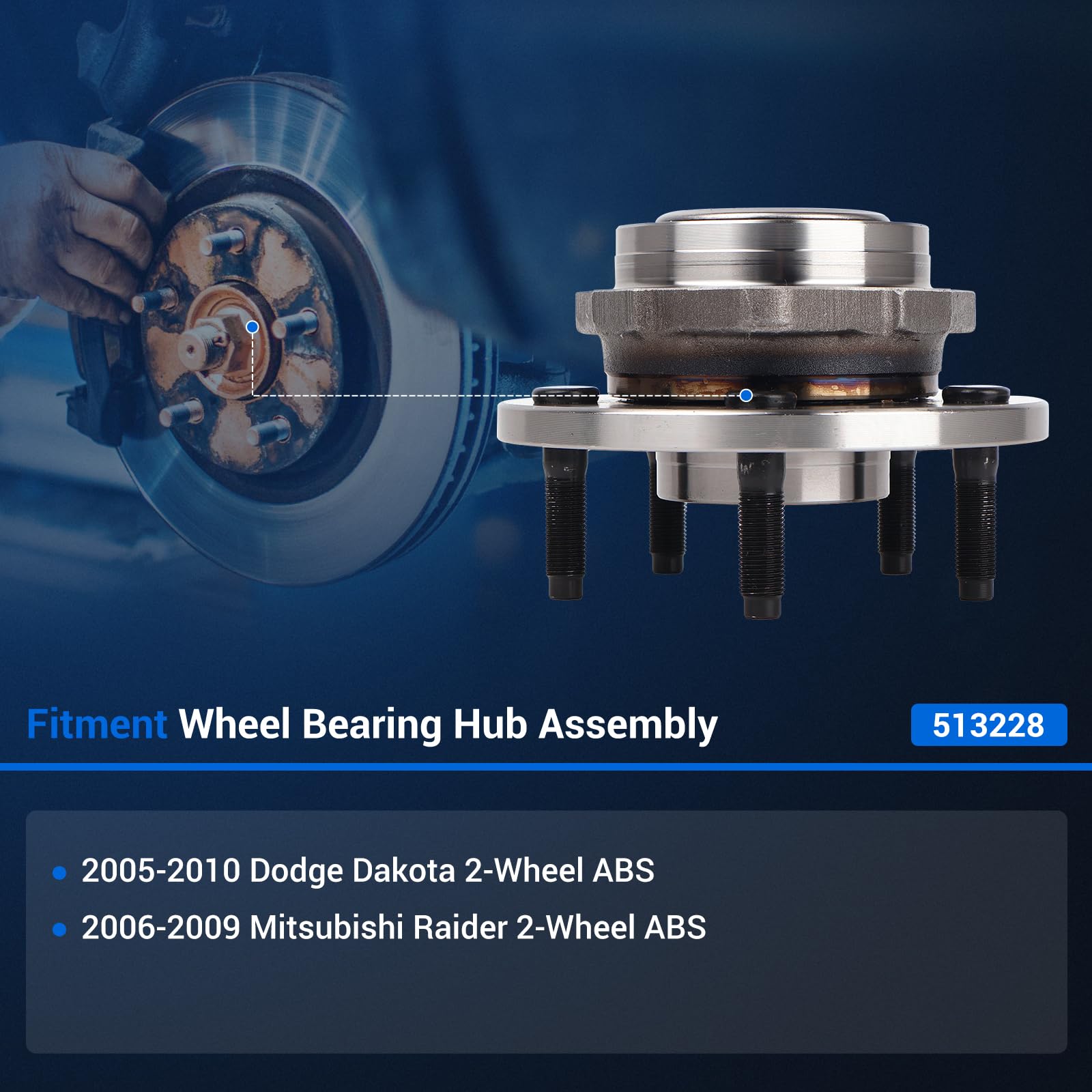 Autoround 513228 Front Wheel Hub and Bearing Assembly fit for Dodge Dakota 2005-2010, Mitsubishi Raider 2006-2009