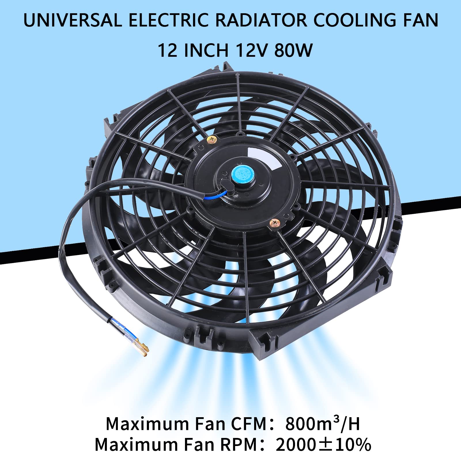 Fgjqefg 12 Inch Universal Slim Fan Push Pull Electric Radiator 12V 80W High Performance Cooling Fan Mount Kit Black 2 Pcs