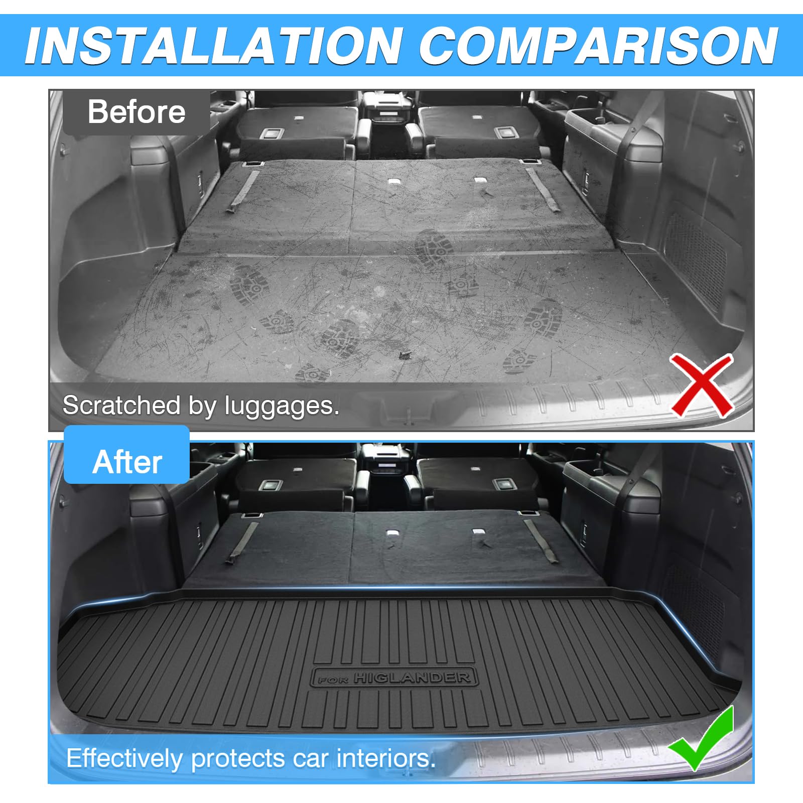 Powerty Trunk Mat For 2024 Toyota Grand Highlander 7 Seats For Xle Version Without Speaker On The Left Accessories Cargo Mats Tp