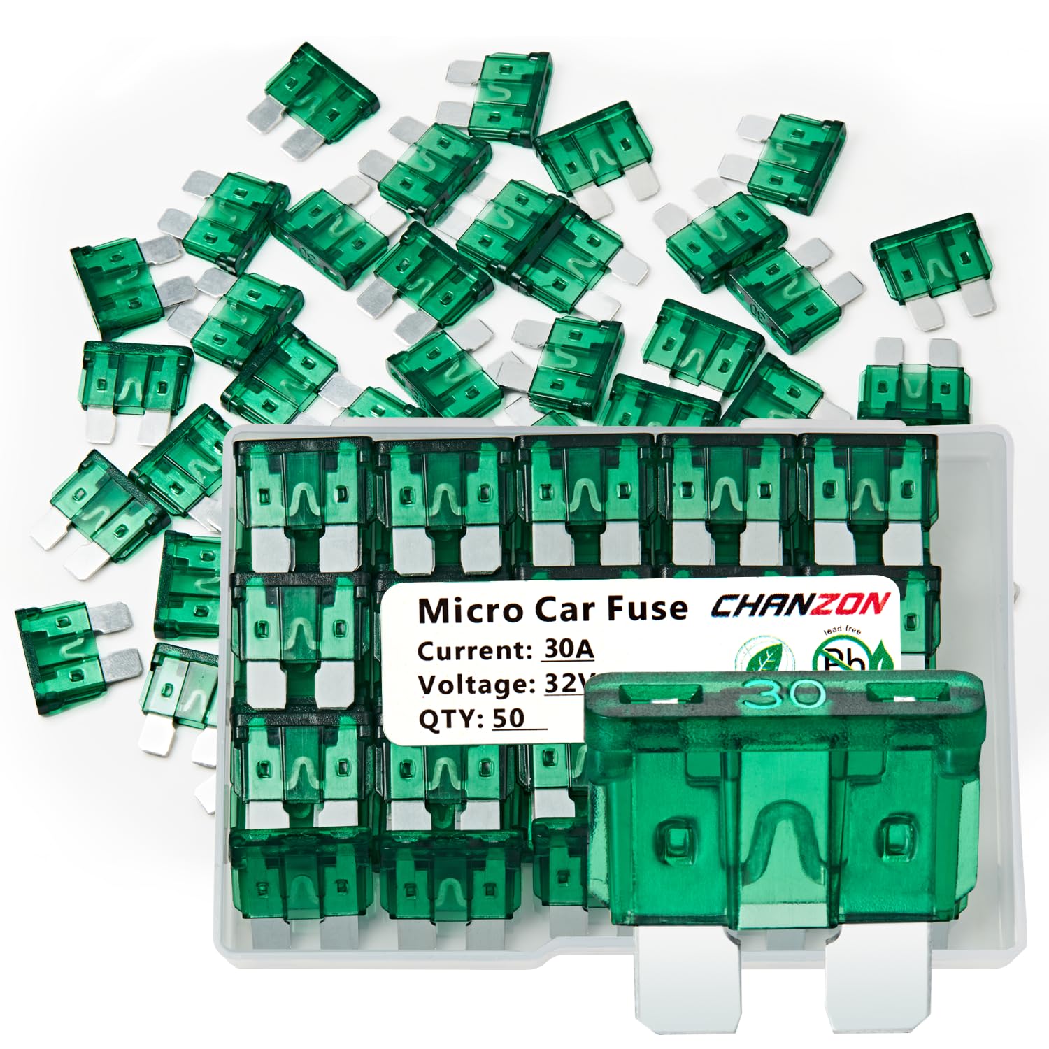 Chanzon 50Pcs Ul Listed 30A Standard Blade Fuse Atc/Ato/Apr 30 Amp 32V Auto Fuses Fast Blow For Automotive Car Rv Truck Suv