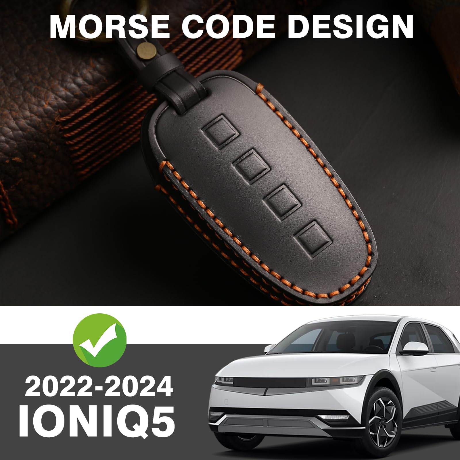 Bestevmod Vegan Leather Key Fob Cover Compatible With Hyundai Ioniq 5 2022-2024 Accessories Key Shells With Keychain Vegan Leath