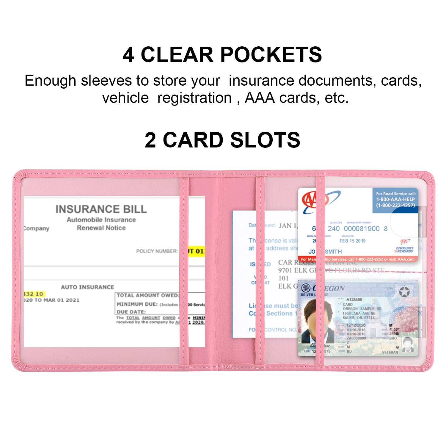 Cacturism Car Registration And Insurance Holder, Car Accessories Vehicle Glove Box Car Organizer Women Wallet Case For Cards, Essential Document, Driver License, Pink