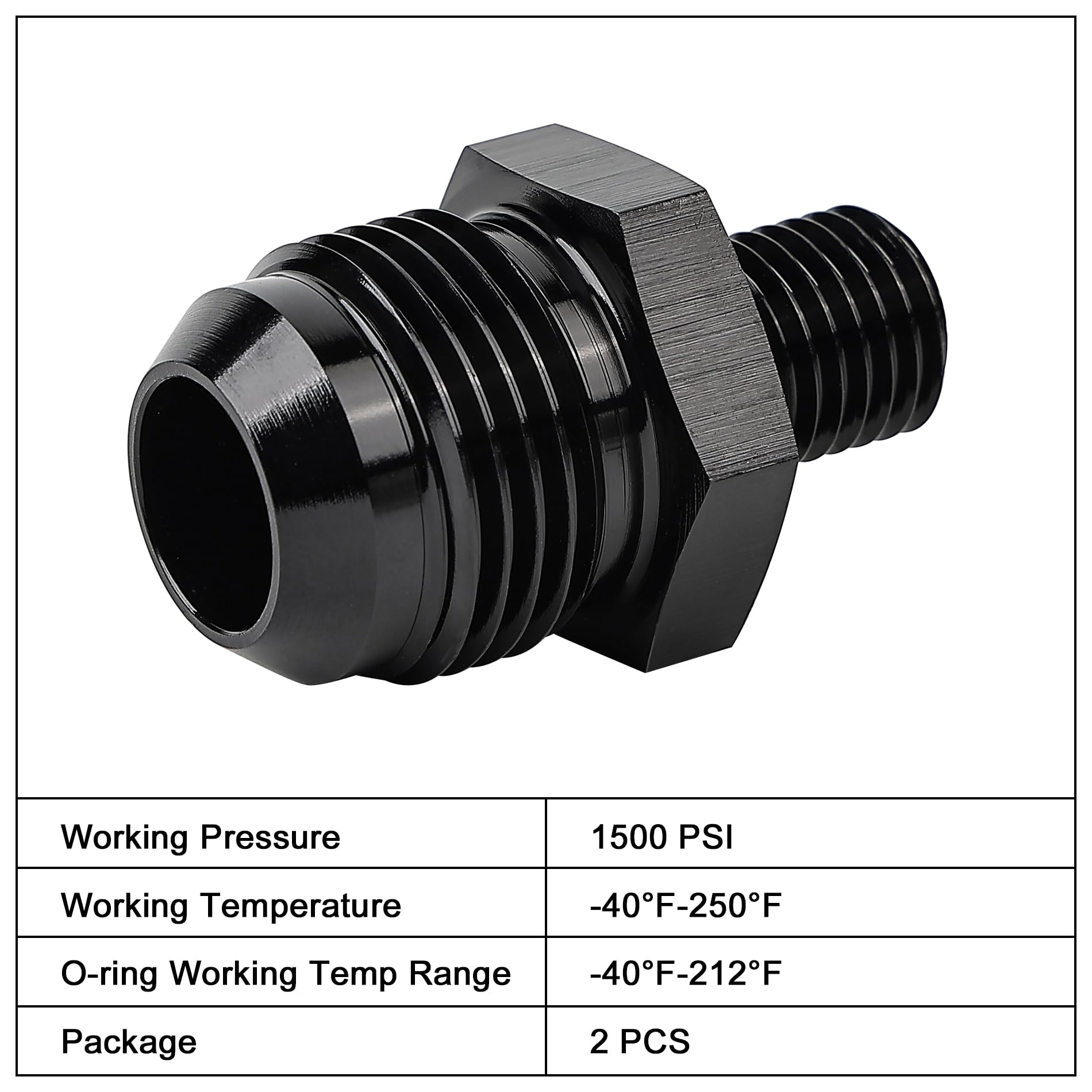 Evil Energy 10An Male Flare To M12 X 1.5Mm Male Metric Fitting Adapter Aluminium Alloy Black 2Pcs