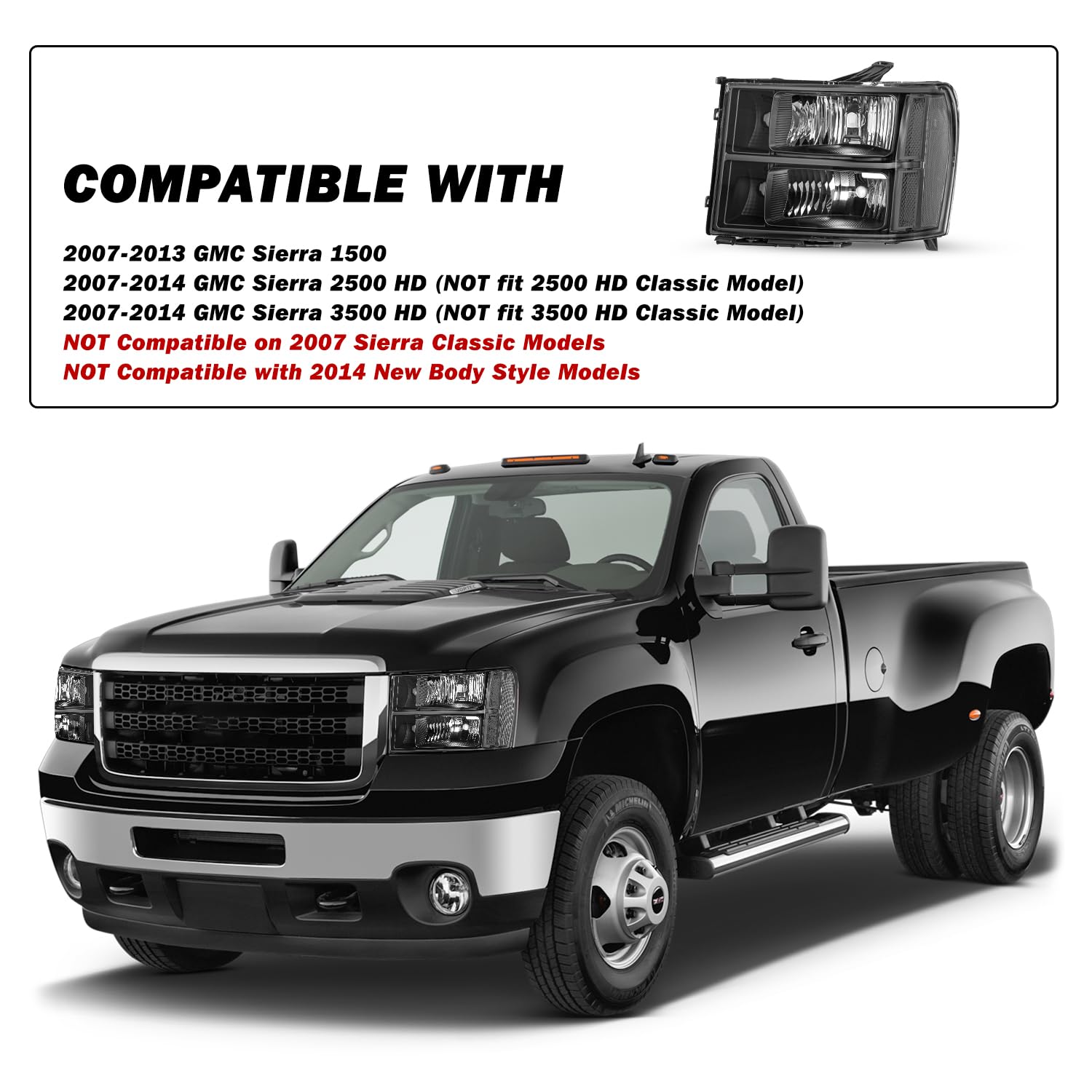 Sockir Halogen Headlight Assembly Bulbs Included Compatible With Gmc 2007-2013 Sierra 1500/2007-2014 Sierra 2500Hd 3500Hd / 09-1