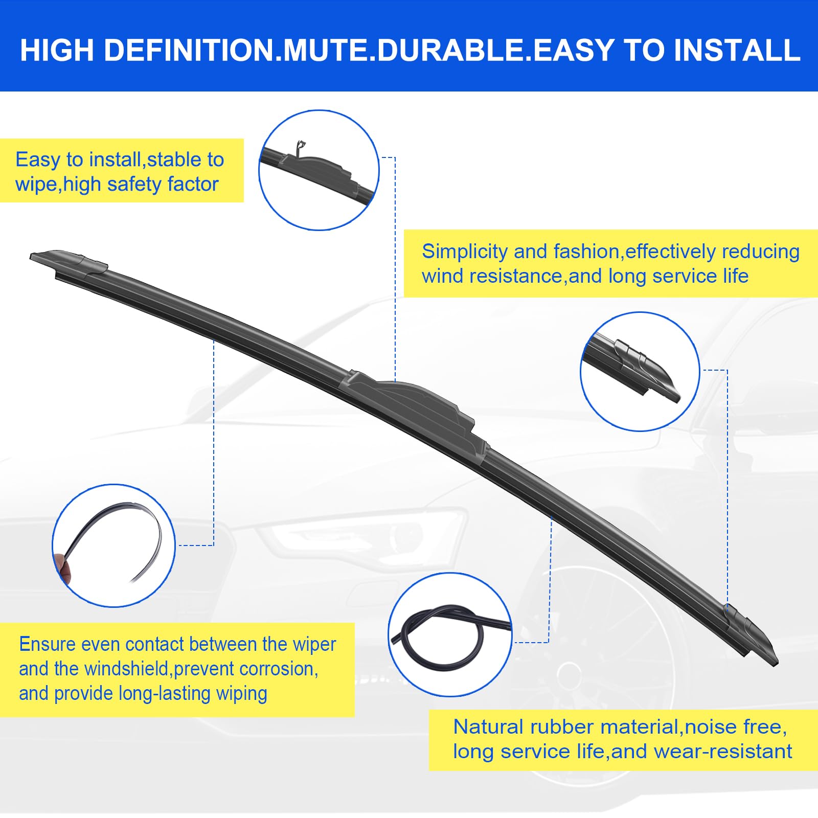 Oem Quality 15'' +15'' Premium All-Seasons Durable Stable And Quiet Windshield Wiper Blades-J Hook Wipers(Set Of 2)