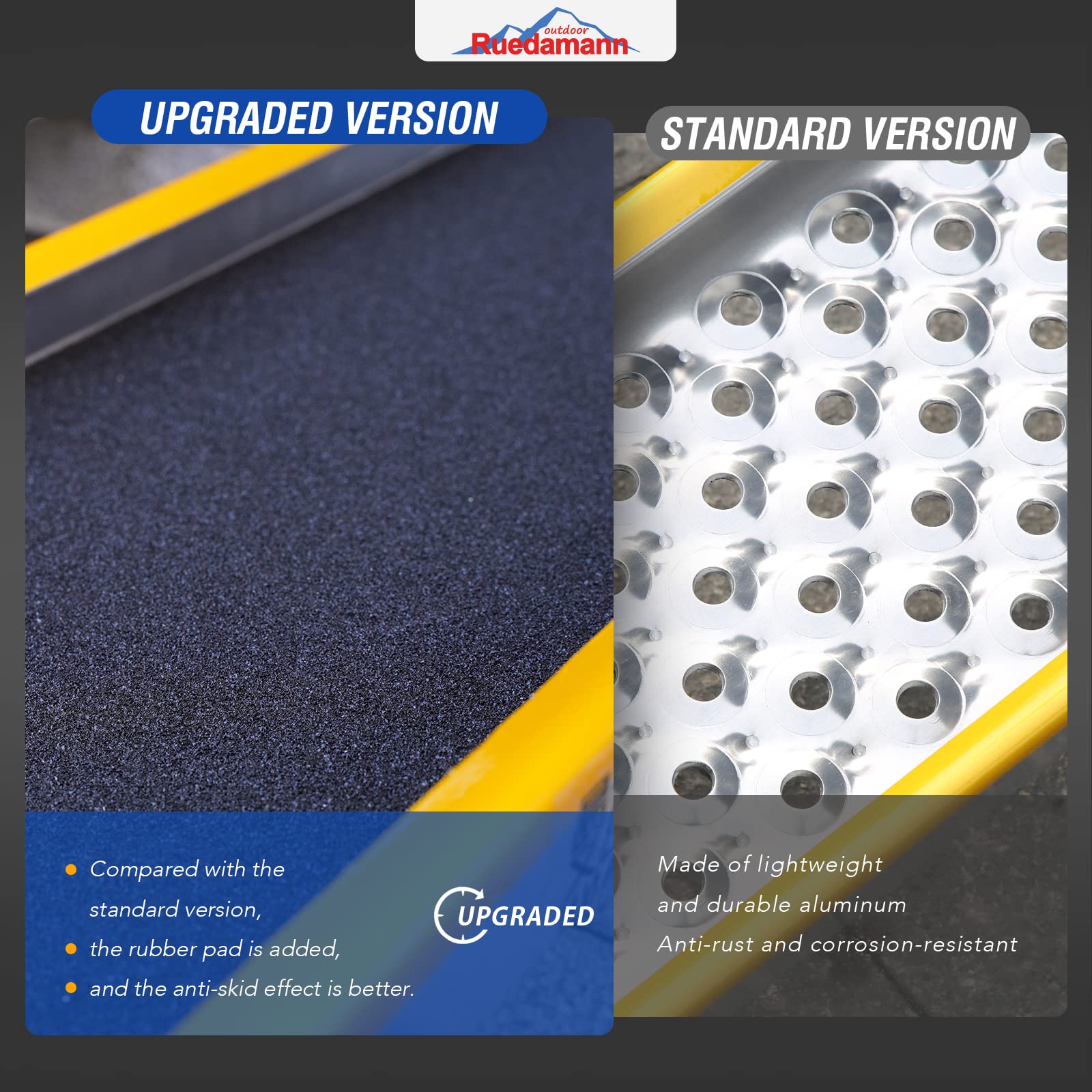 Ruedamann 71' Aluminum Loading Ramps For Pickup Trucks Trailers, Folding Motorcycle Ramp, 600Lbs Capacity, Snowmobile Ramp, Atv Truck Ramps For Dirt Bike, Tractor, Tailgate Bed, Usable Width 8.5', 1Pc