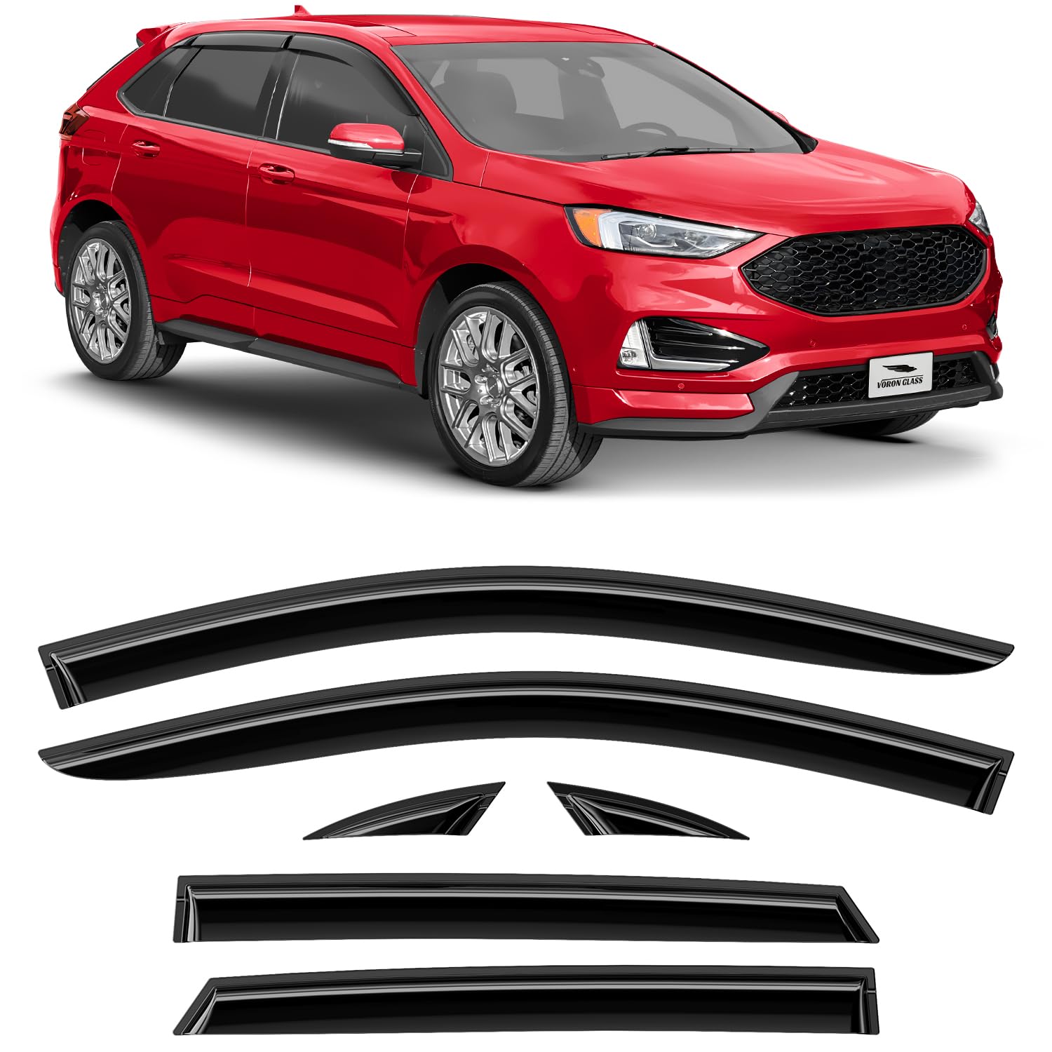 Voron Glass Tape-On Extra Durable Rain Guards For Ford Edge 2015-2025, Window Deflectors, Vent Window Visors, 6 Pieces - 100443