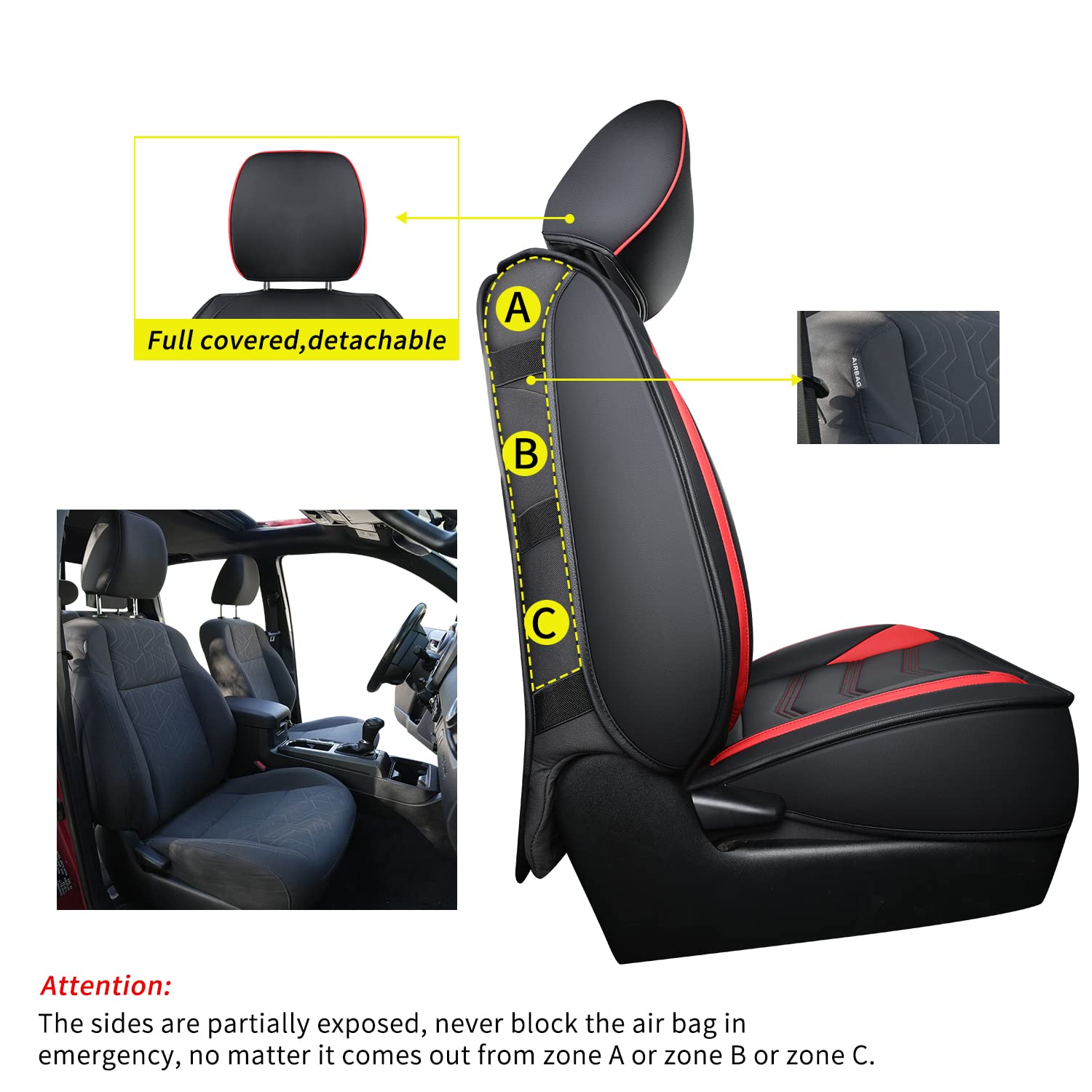 Luckyman Club Front-Only Seat Covers For 2024-2025 Tacoma With Faux Leather (Front Only, Red)