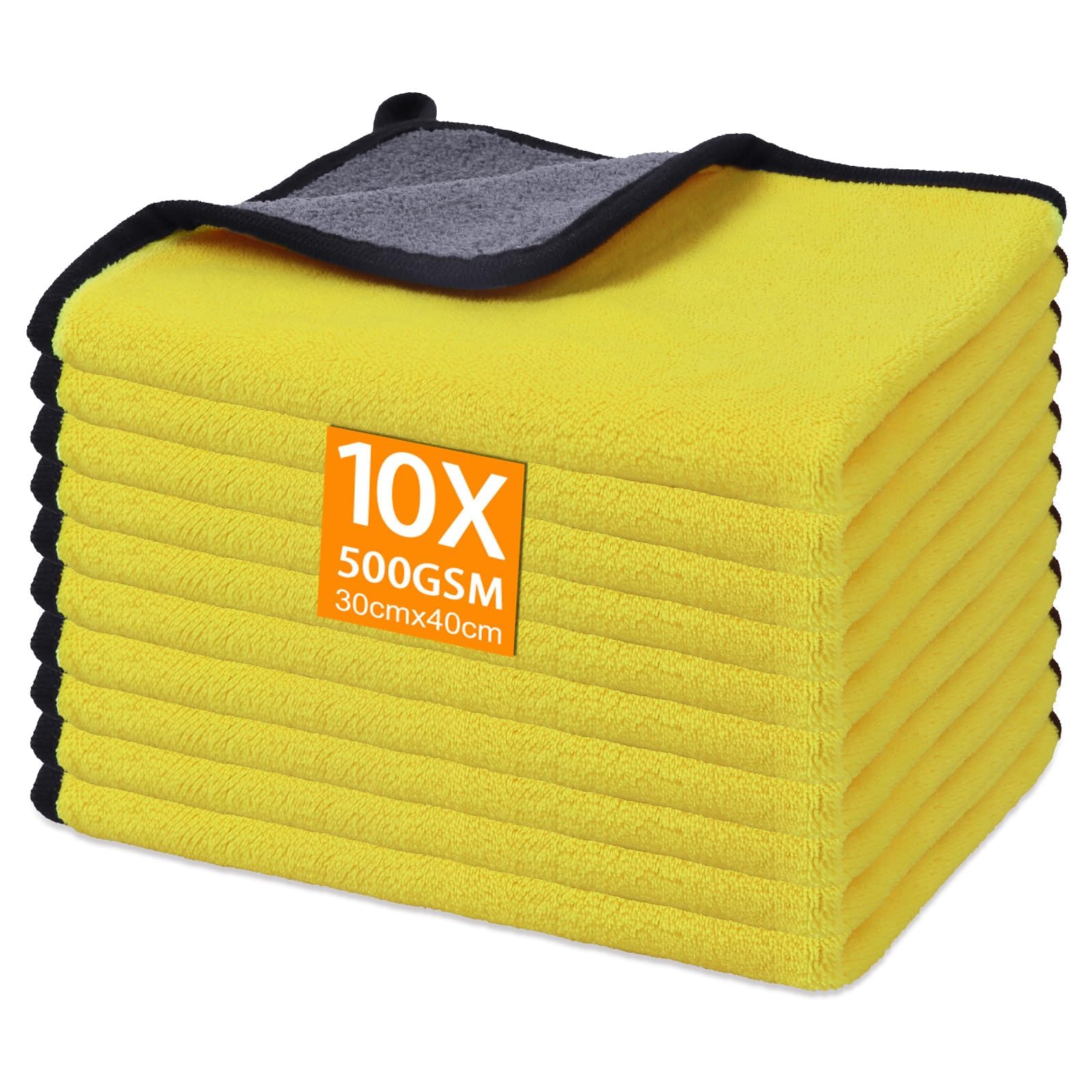 Gucass Pack of 10 Microfibre Car Cloths, 500 GSM Polishing Cloths, Car Drying Cloths, Car Cleaning Cloths, Extremely Absorbent &