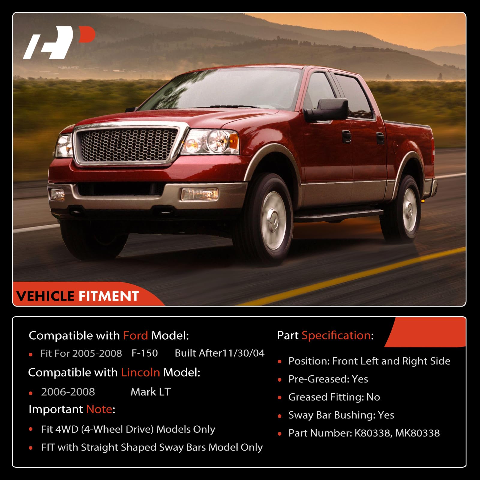 A-Premium 2 Pcs Front Sway Bar Links Stabilizer Bar Links, Compatible with Ford F-150 F150 2005-2008 & Lincoln Mark LT 2006-2008