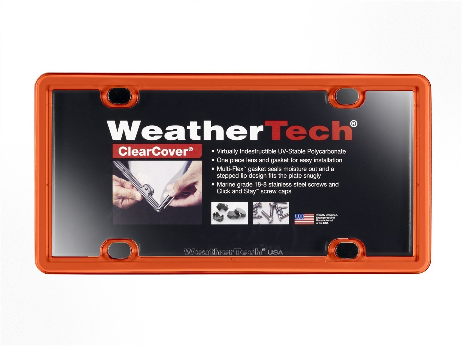 Weathertech Clearcover License Plate Cover And Frame, Orange
