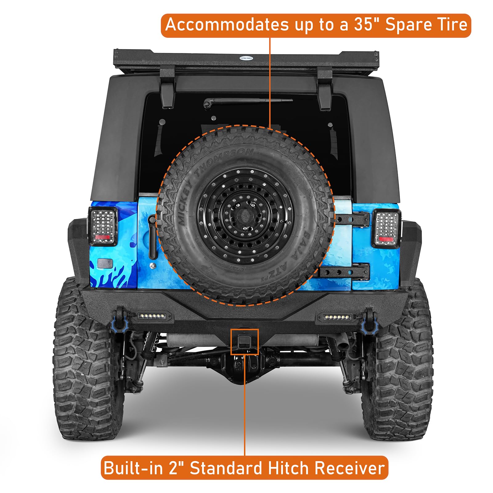 Hooke Road Wrangler Jk Front Bumper + Rear Bumper Combo W/All Led Lights Compatible With Jeep Wrangler Jk & Unlimited 2007-2018