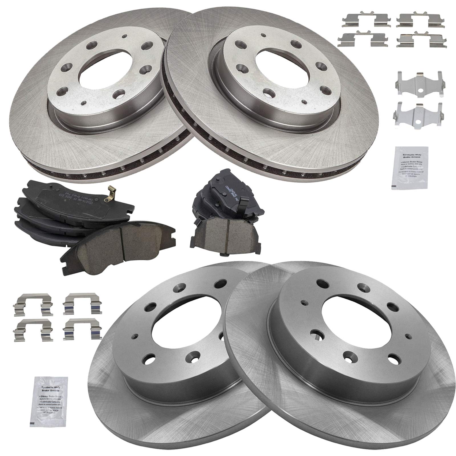 Trq Front And Rear Brake Pad & Rotor Kit Brake Pads Brake Rotor Ceramic Compatible With 2004-2009 Kia Spectra 2005-2009 Spectra5