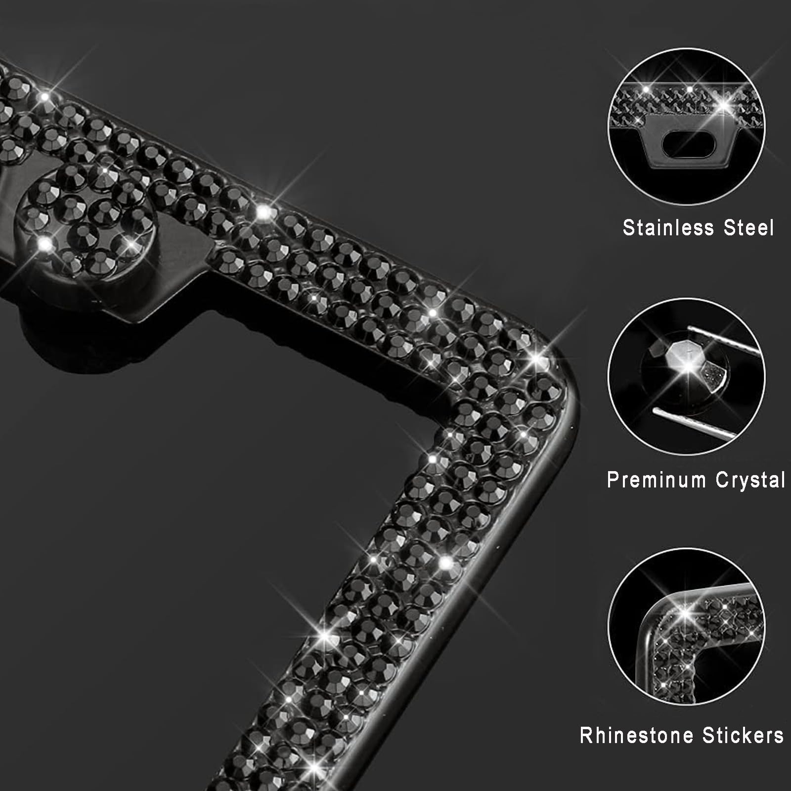 Black Bling License Plate Frame 2 Pack Rhinestone License Plate Frame Car License Plate Frame Sparkly License Plate Frame Holder