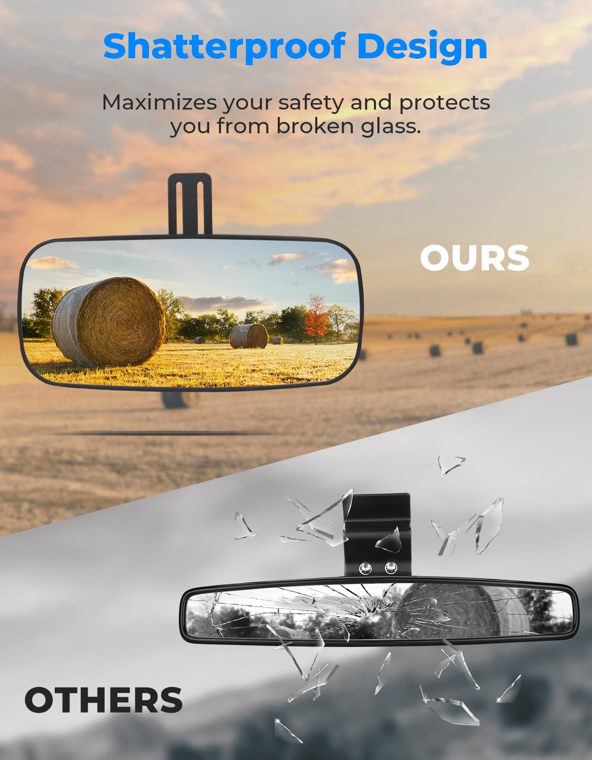 KEMIMOTO Upgraded Rear View Mirror with Sliding Height Adjustment Compatible with Polaris Ranger 500 570 900 XP 1000 XP/Crew 201