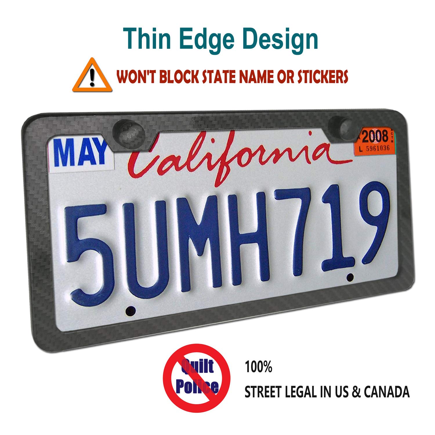 BGGTMO Anti Theft License Plate Frame - Carbon Fiber Aluminum Holder, Fits US Cars, Includes Stainless Steel Screws