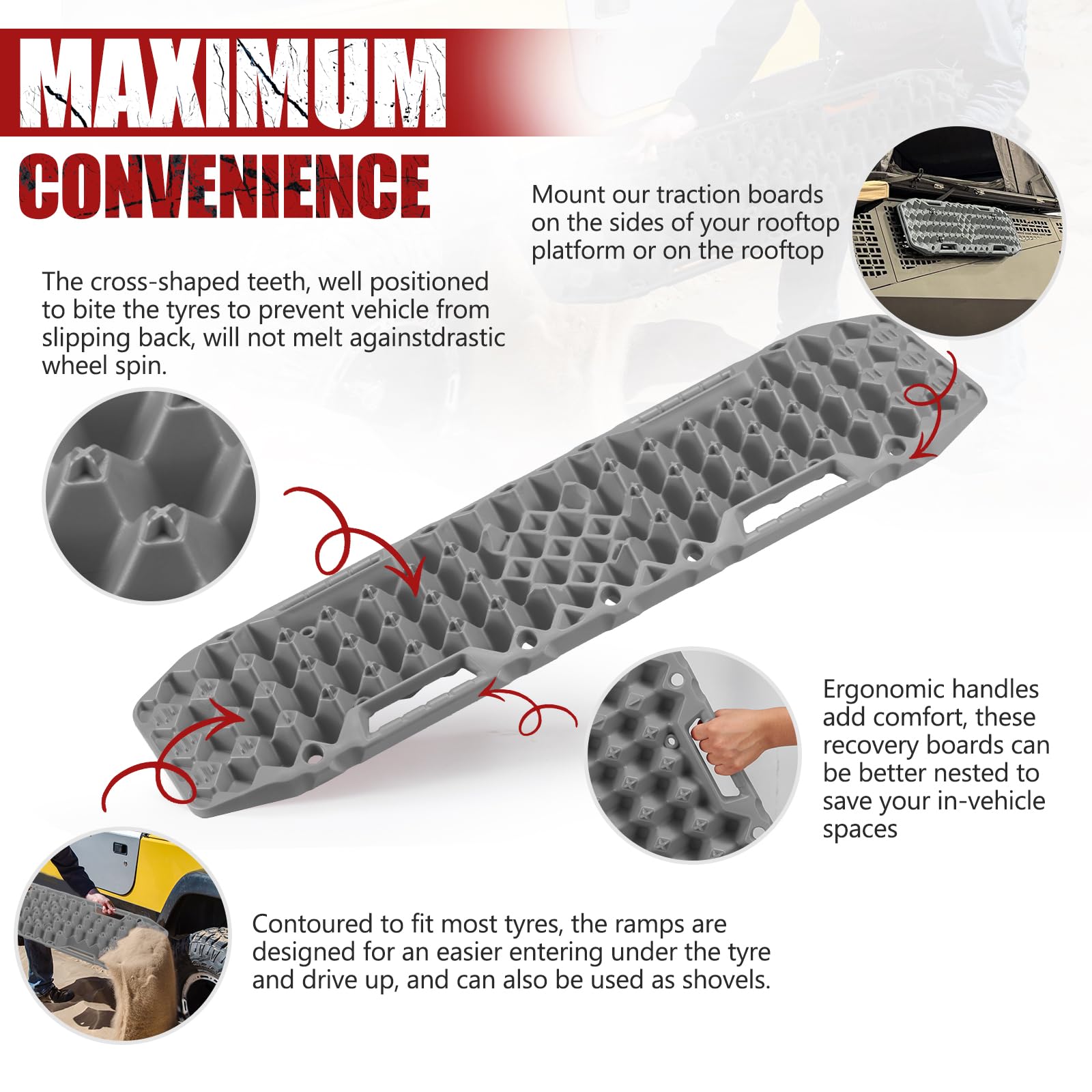 Bunker Indust Off-Road Traction Boards With Jack Base, Pair Recovery Tracks 4X4 Jeep Truck Tire Traction Mat With Bag - Sand,Mud