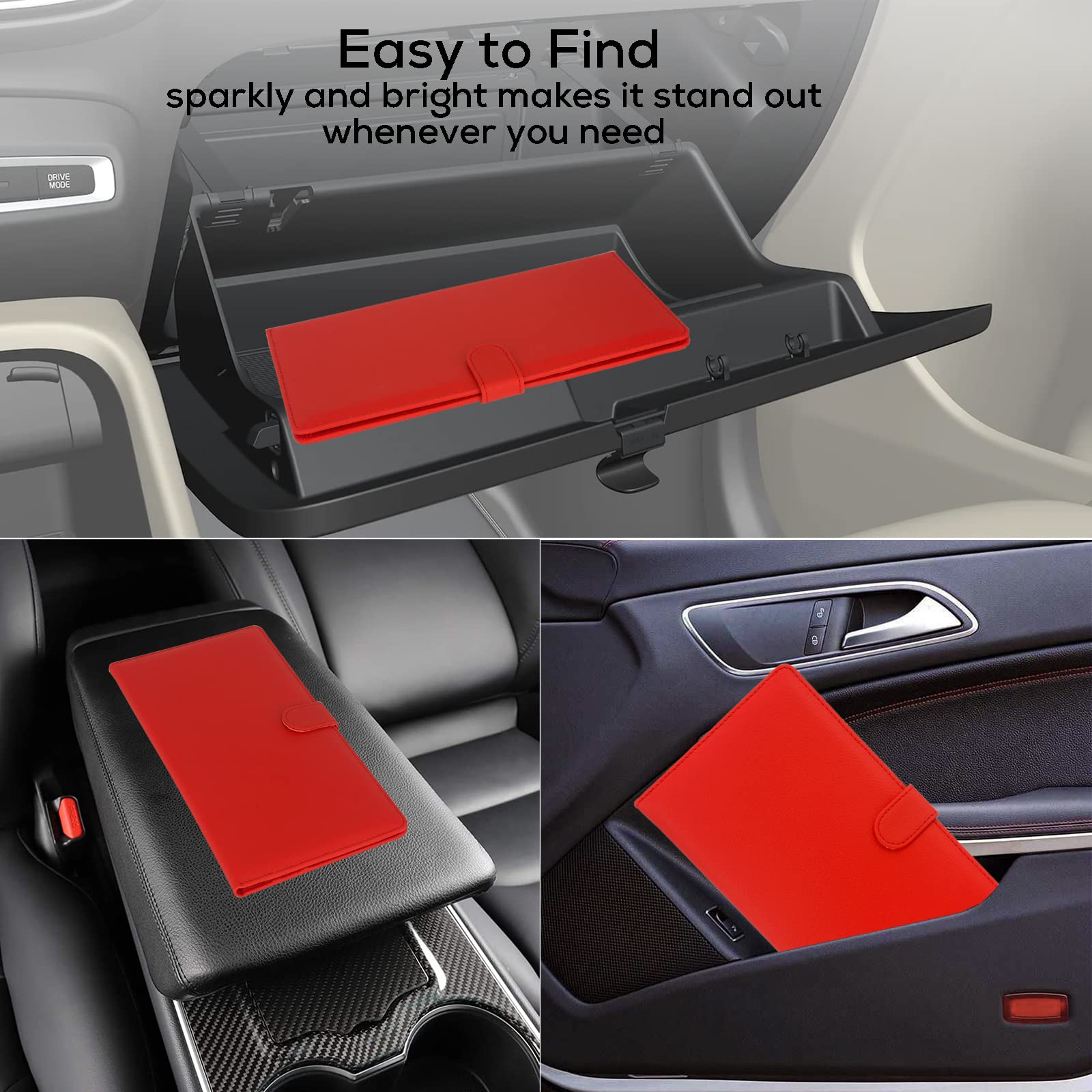 Srandme Car Registration And Insurance Holder, Leather Magnetic Shut Vehicle Glove Box Organizer For Document, Card, Driver Lice