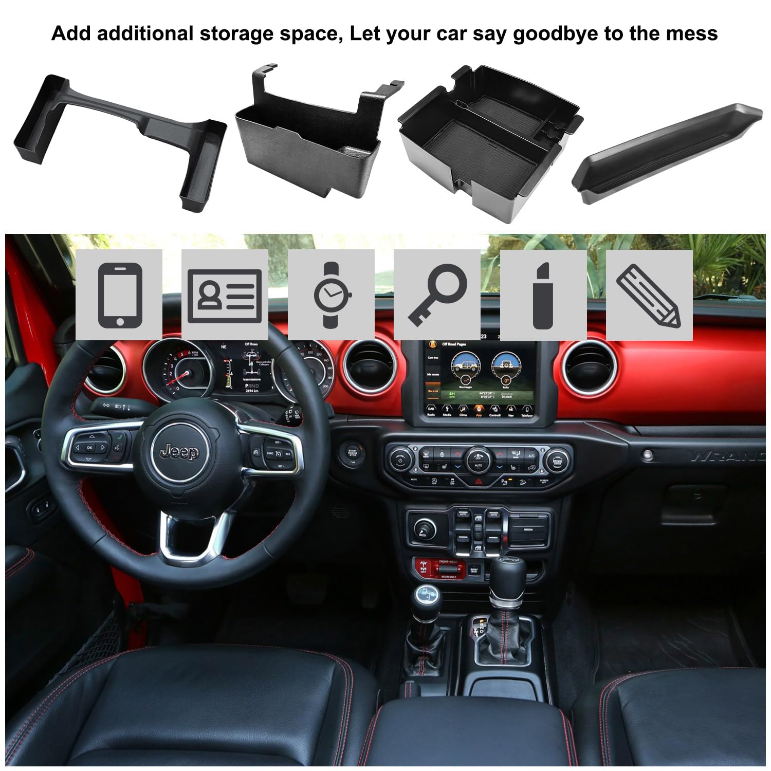 Center Console Organizer Fit For 2024 2025 Jeep Wrangler Jl Jlu&Gladiator Jt Gear Shift Console Side Tray Grab Bar Tray Passenge