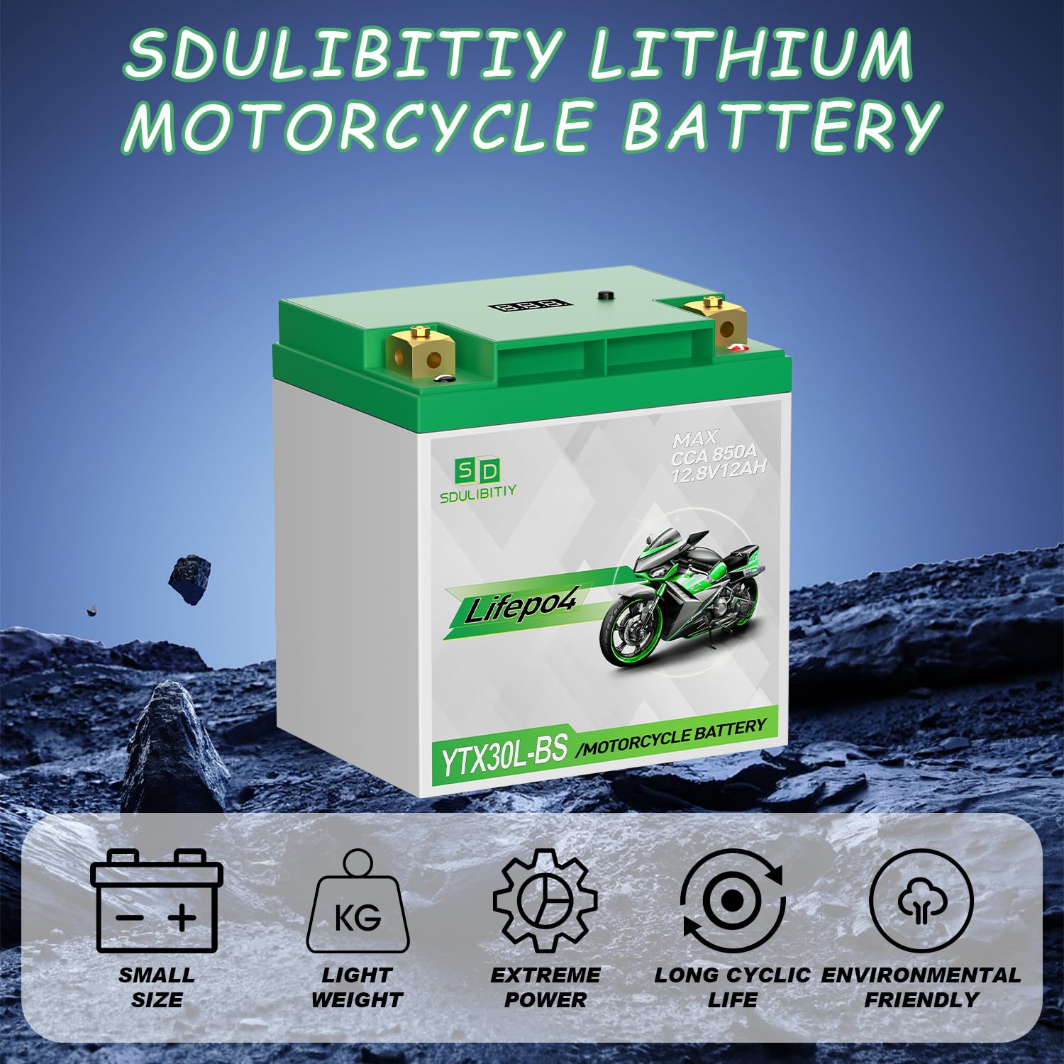 YTX30L-BS Lithium Motorcycle Battery LiFePO4 Engine Start Battery 12.8V 12AH 850 CCA LiFePO4 Engine Start Battery with BMS (Smar