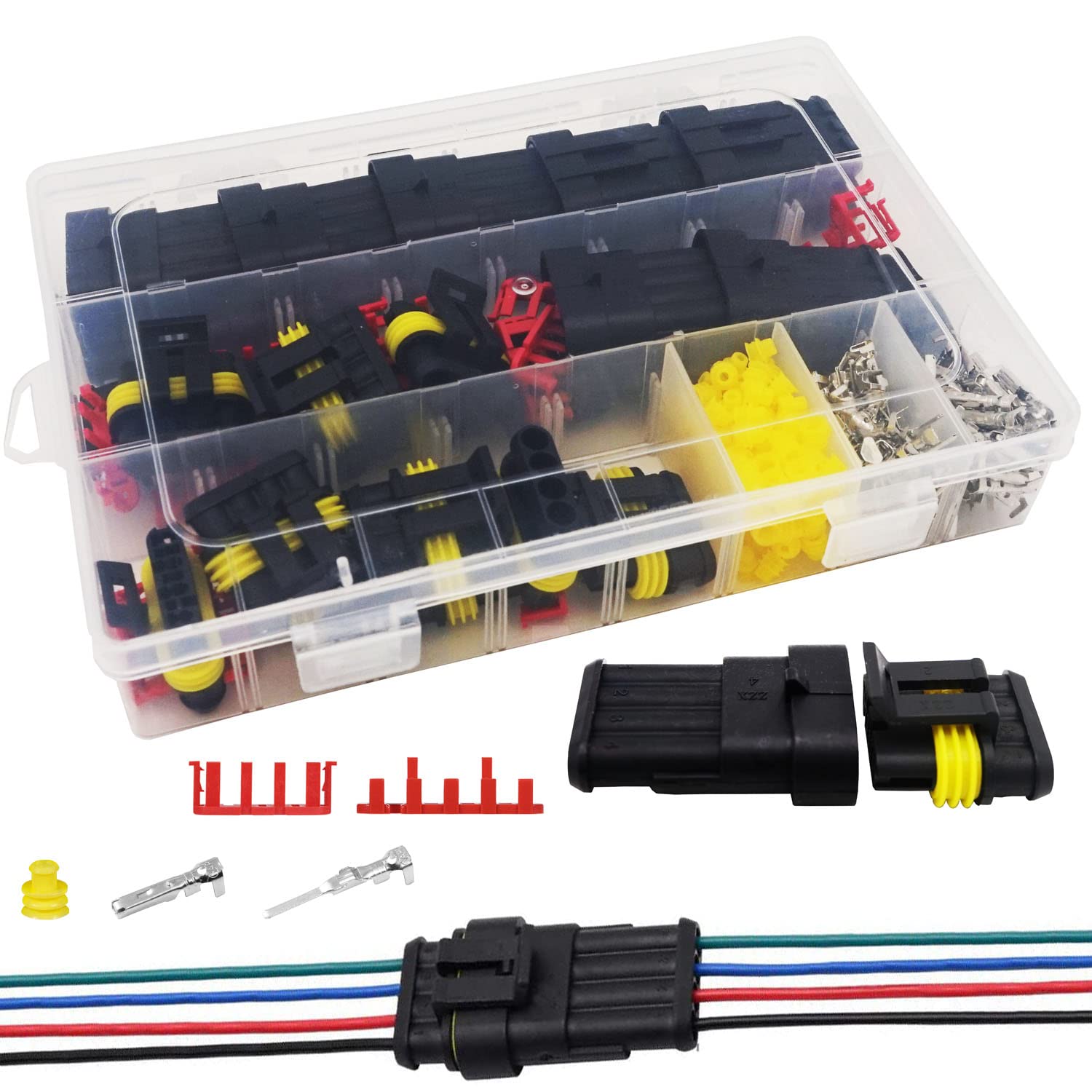 Twippo 14 Kits 4 Pin Connector Automotive Electrical Connectors Quick Connect 4 Pin Wire Connectors Waterproof Connector 4 Way W