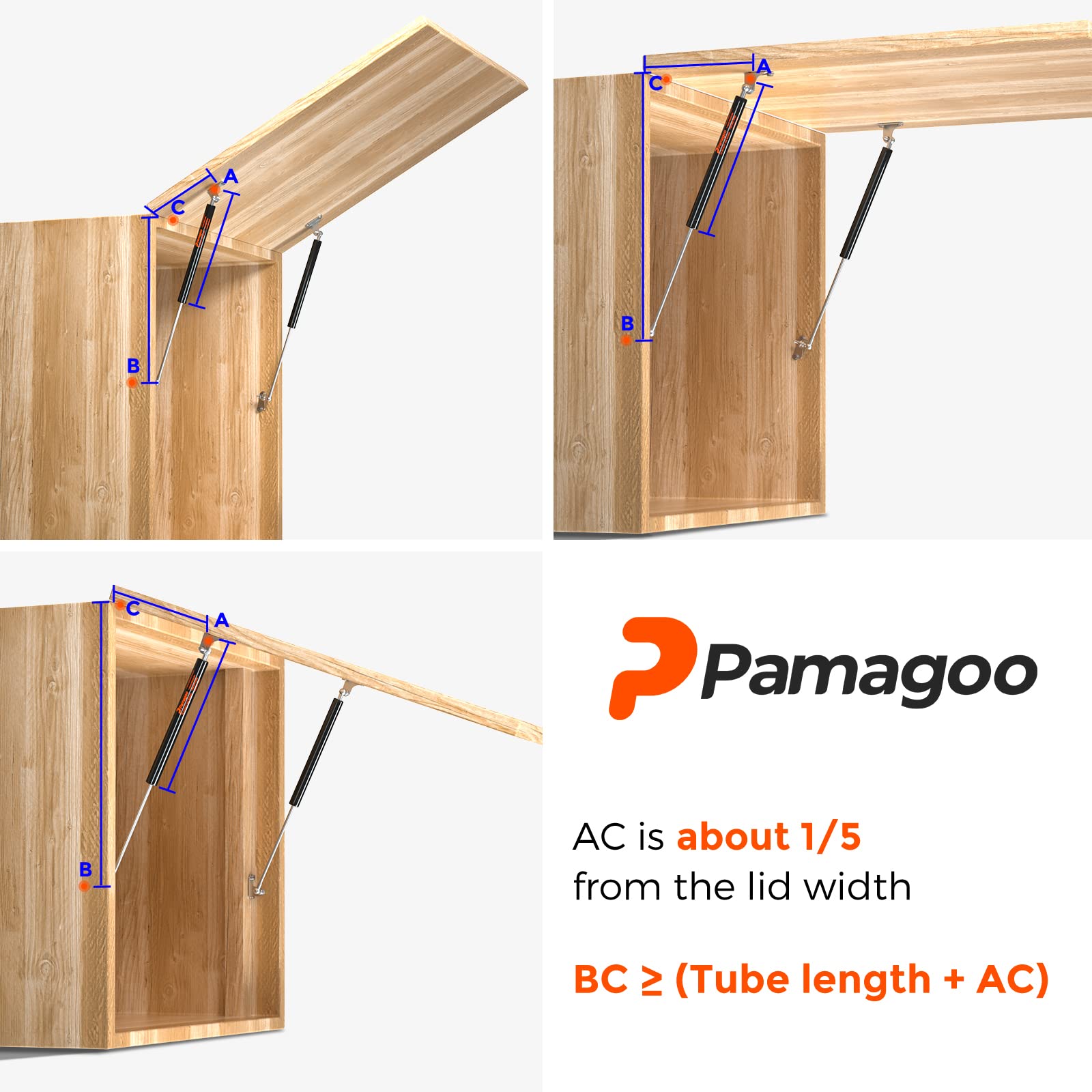 Pamagoo 17 Inch Gas Strut 100 Lbs 445 N Per Prop, 2 Pcs Gas Spring Shock With L-Type Mounts For Heavy Duty Lid, Toolbox Storage