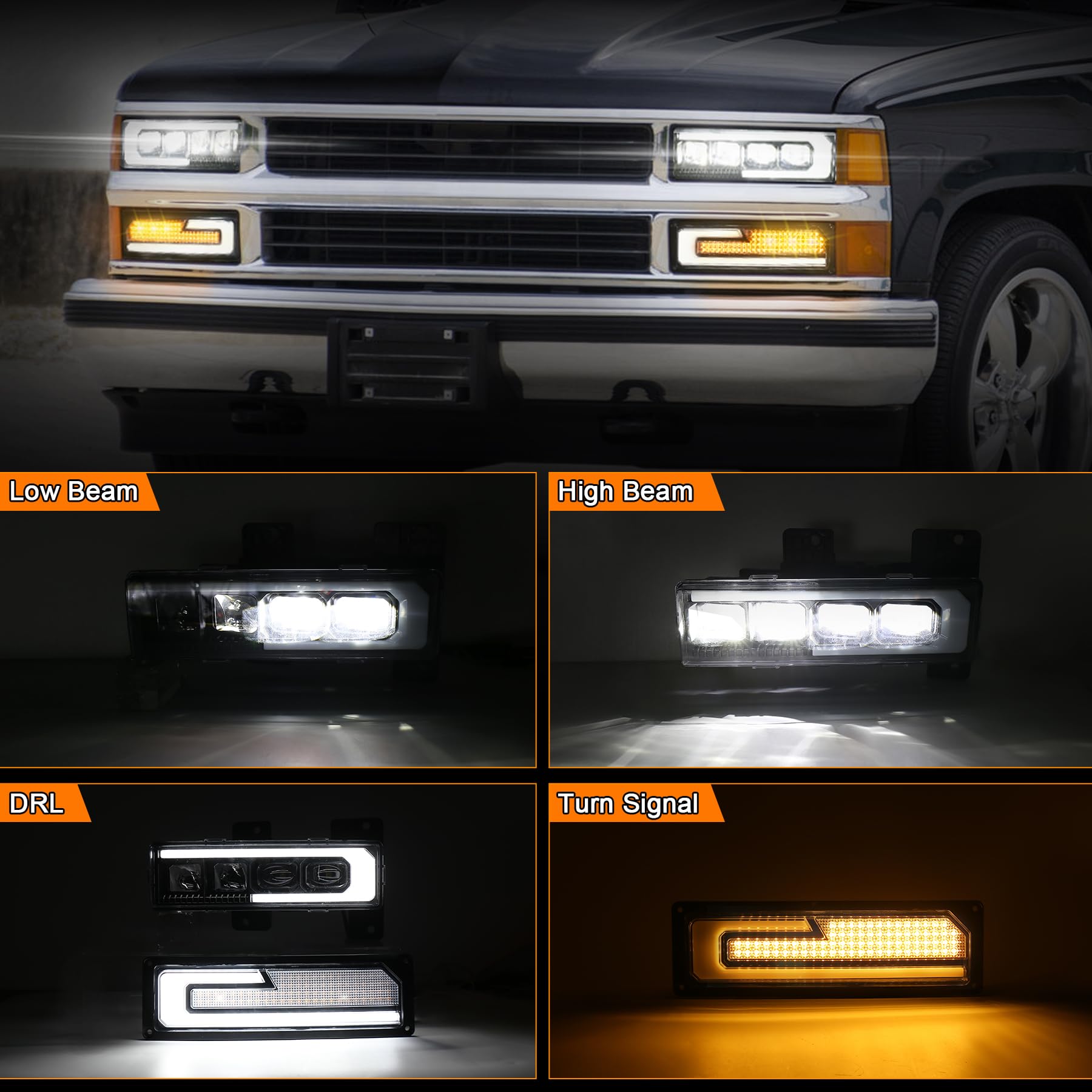 Movotor Led Headlight Assembly 500% Bright Anti-Glare Headlights With Welcome Drl Turn Signal Compatible With 1988-1998 Chevy Gm